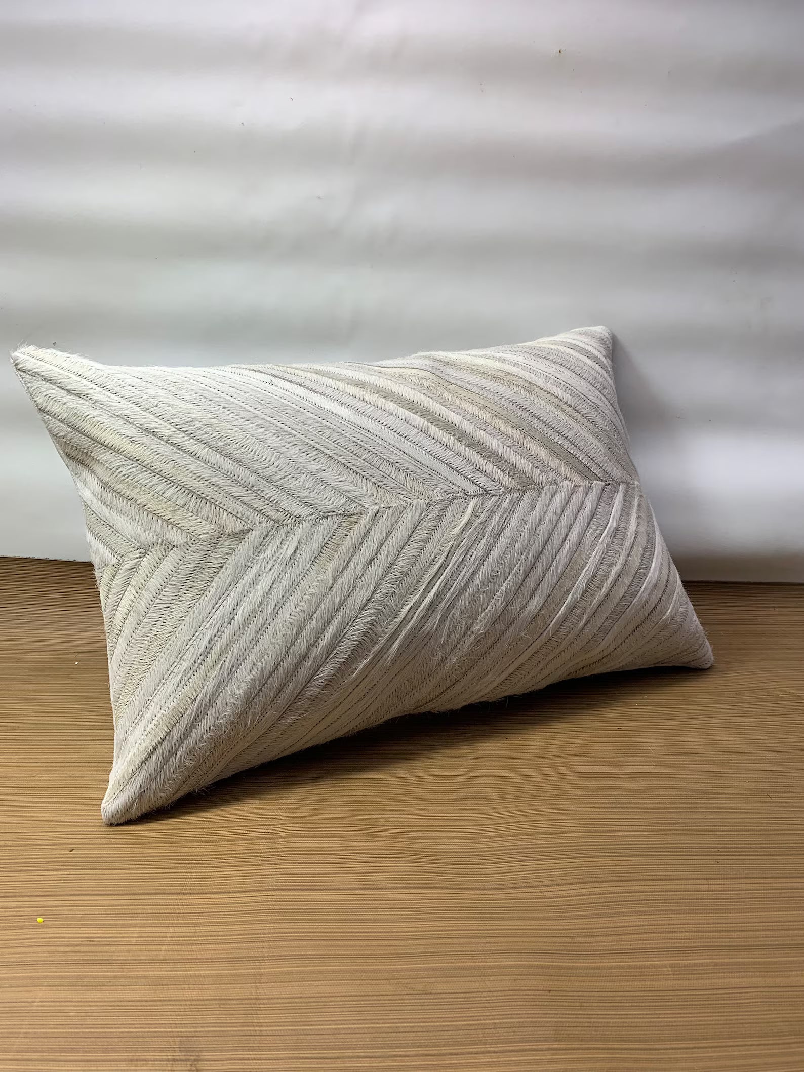 Cowhide Lumbar Pillow Cover: Ivory White Leather, Hair On Hide (12x20/14x24)