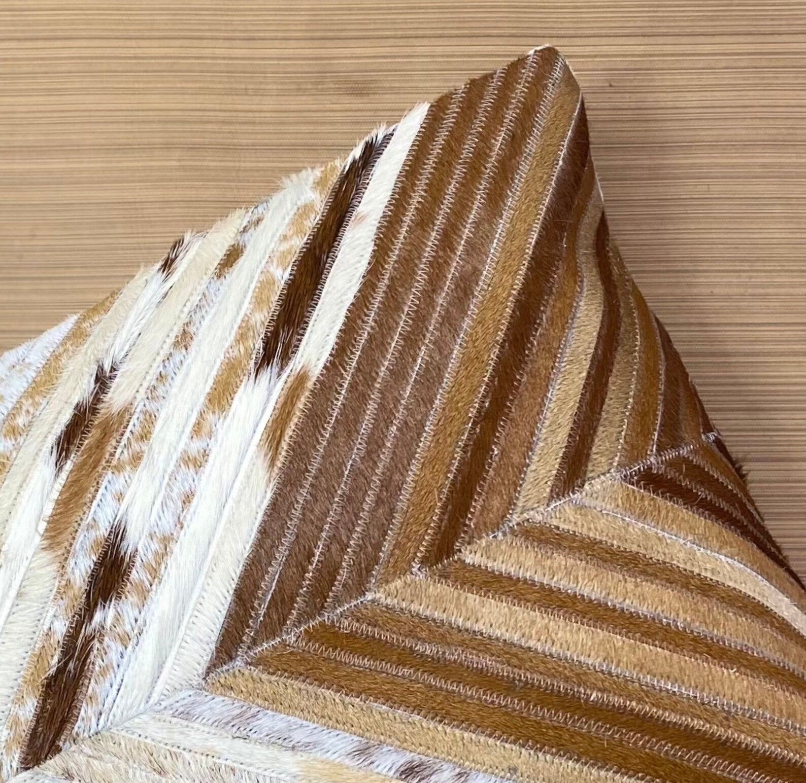 Handmade Cowhide Lumbar Pillow Cover: Hair-on-Hide Leather, Patchwork Design