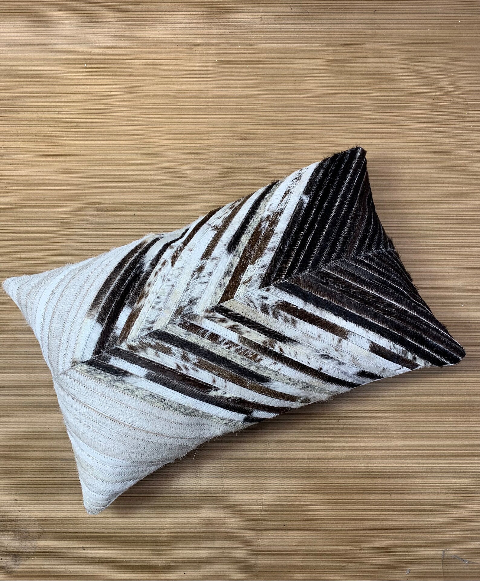Cowhide Lumbar Pillow Cover: Hair on Hide Leather, Black & White (12x20/14x24)