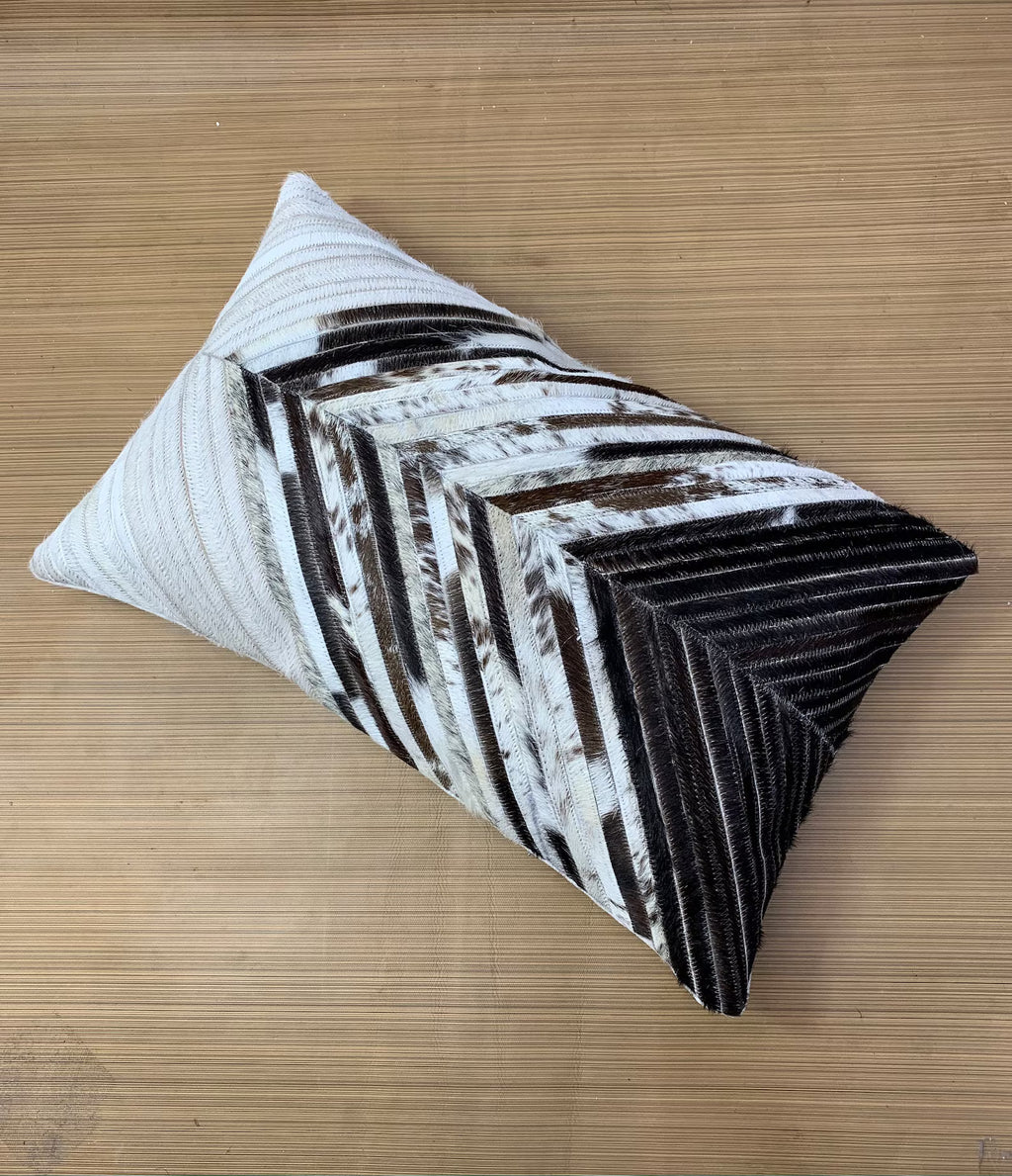 Cowhide Lumbar Pillow Cover: Hair on Hide Leather, Black & White (12x20/14x24)