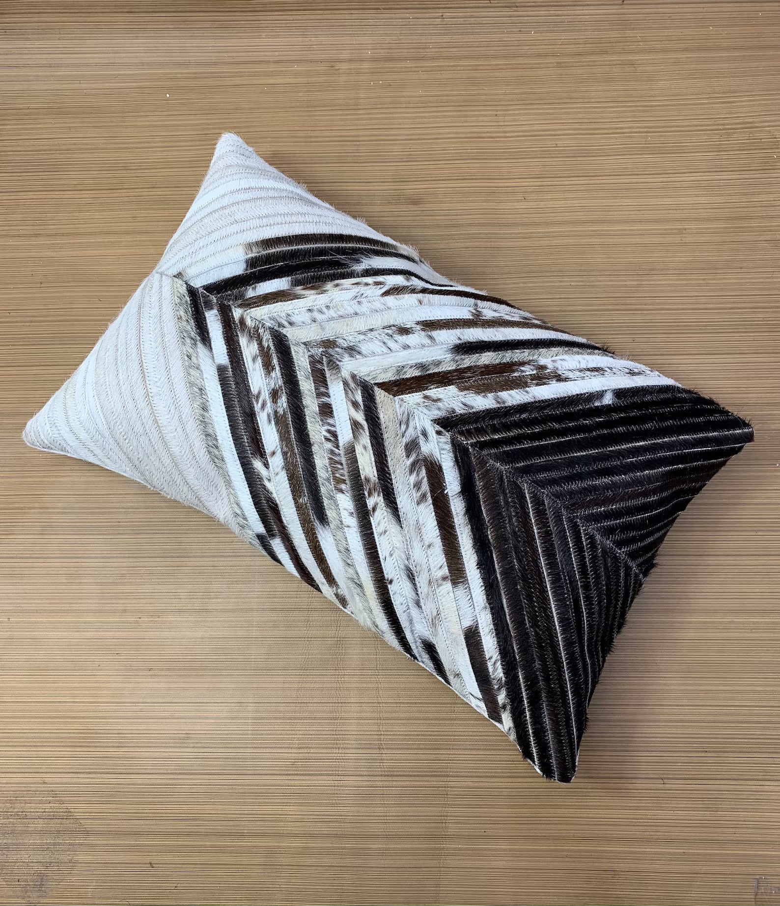 Cowhide Lumbar Pillow Cover: Hair on Hide Leather, Black & White (12x20/14x24)