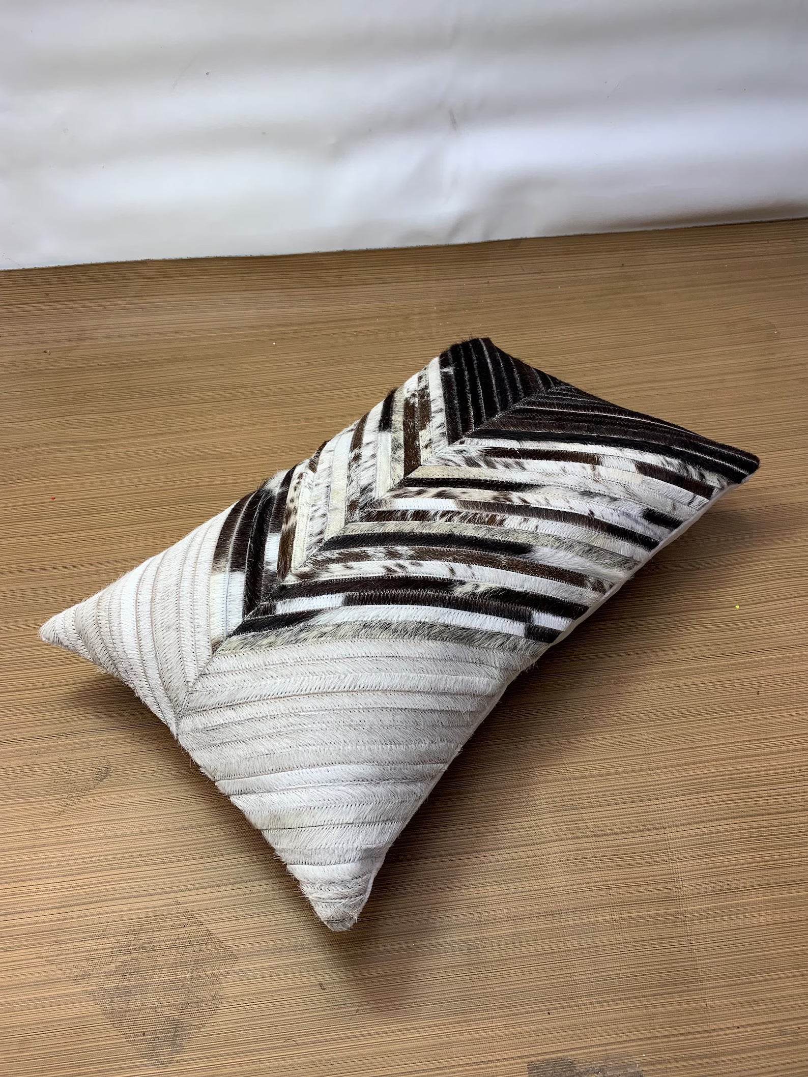 Cowhide Lumbar Pillow Cover: Hair on Hide Leather, Black & White (12x20/14x24)
