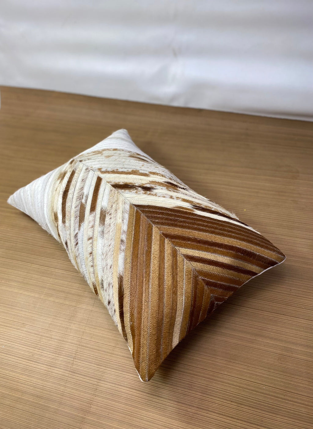 Handmade Cowhide Lumbar Pillow Cover: Hair-on-Hide Leather, Patchwork Design