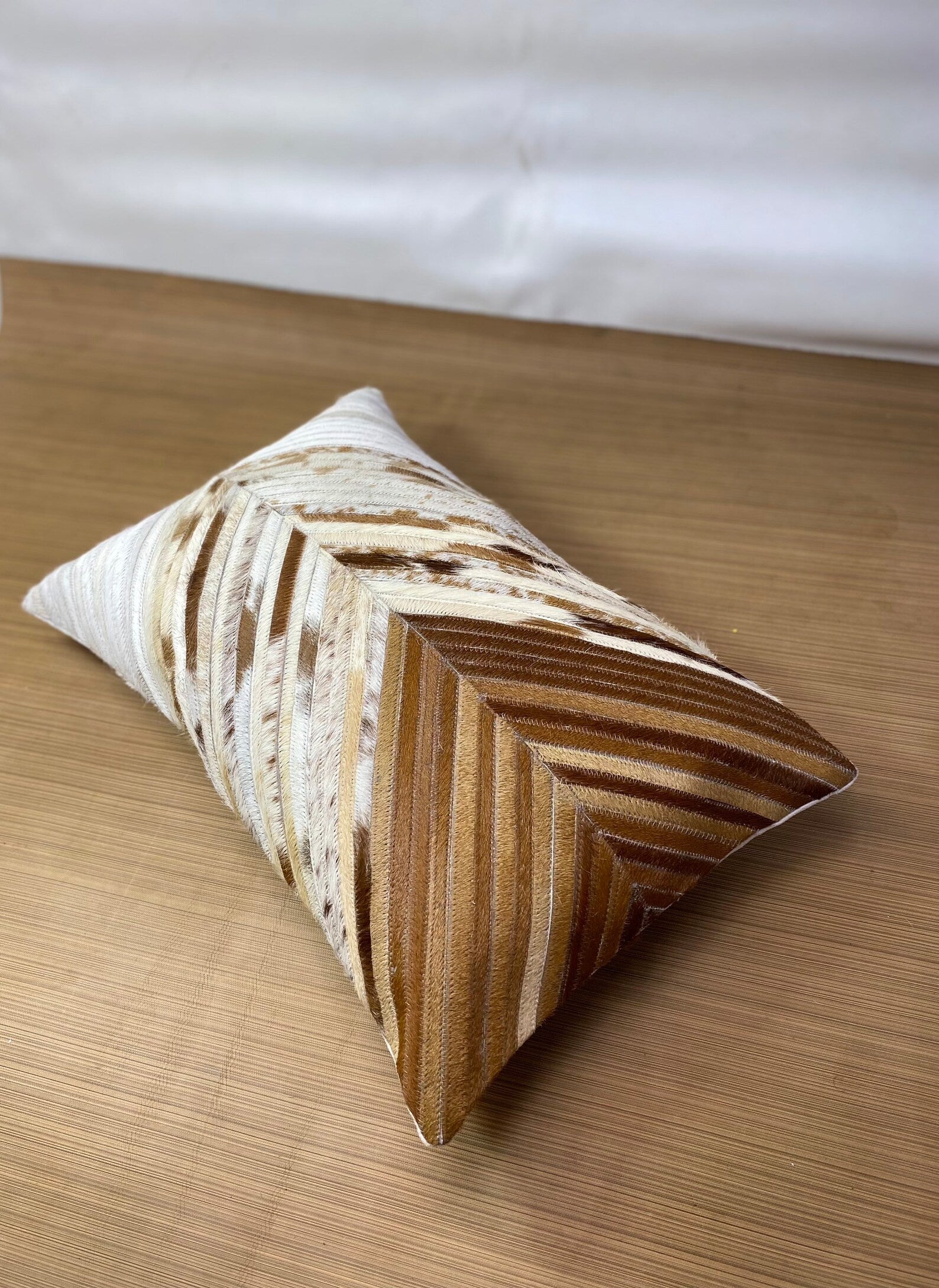 Handmade Cowhide Lumbar Pillow Cover: Hair-on-Hide Leather, Patchwork Design