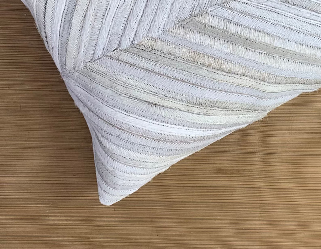 Cowhide Lumbar Pillow Cover: Ivory White Leather, Hair On Hide (12x20/14x24)