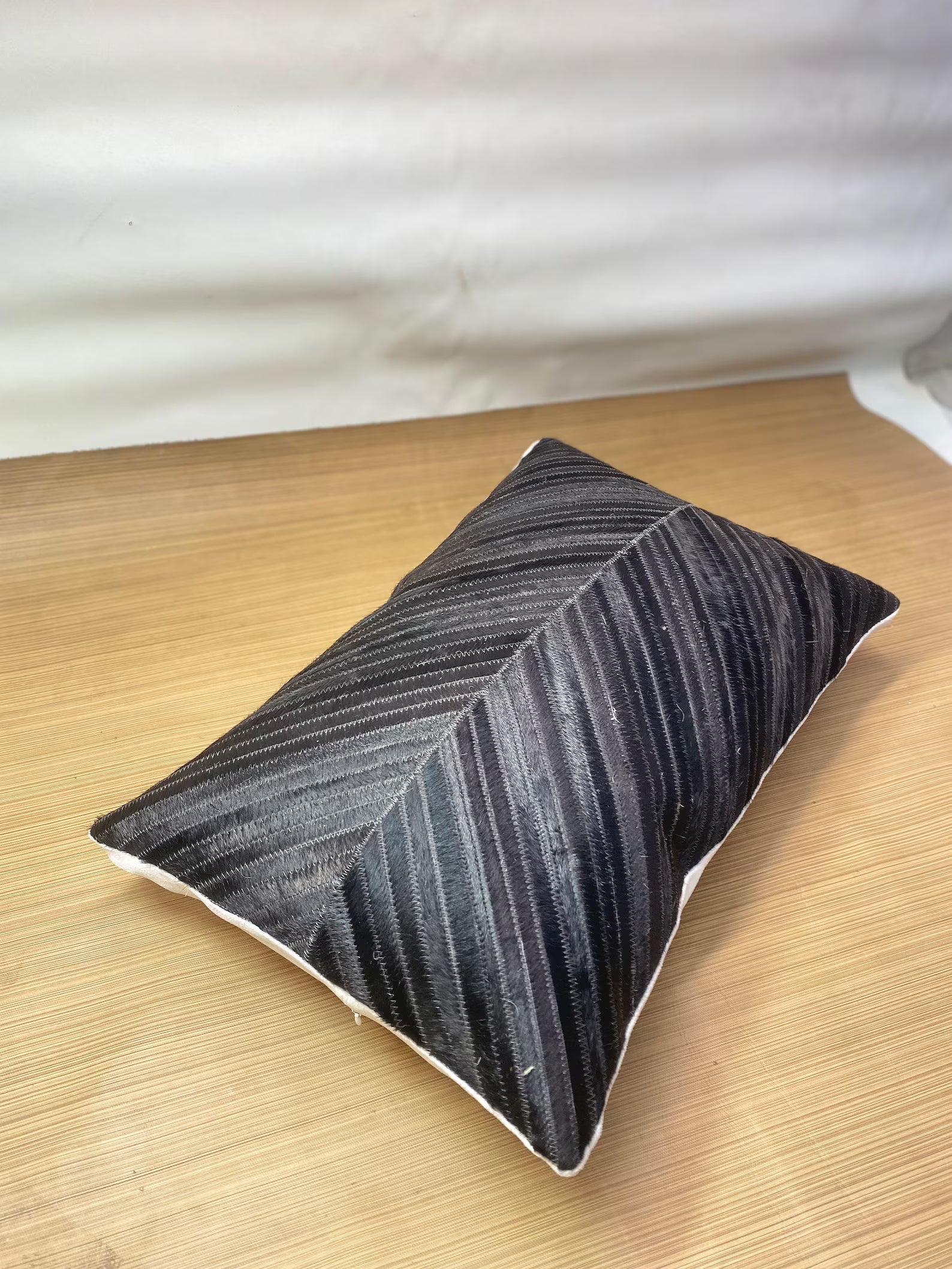 Handmade Black Cowhide Lumbar Pillow Cover: Hair-on-Hide, 12x20/14x24