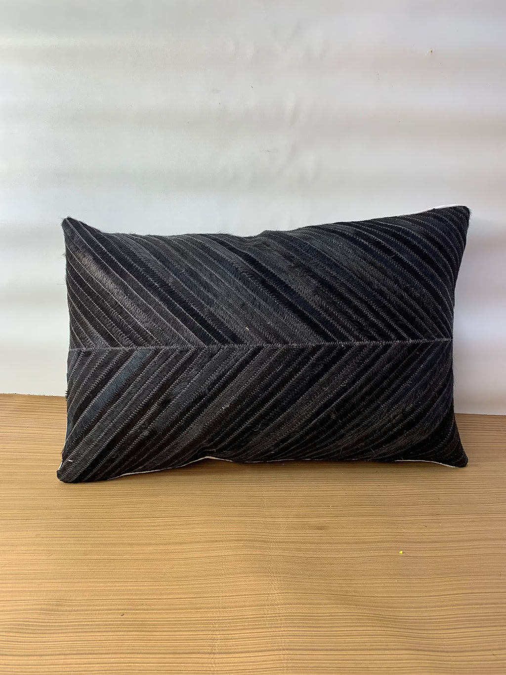 Handmade Black Cowhide Lumbar Pillow Cover: Hair-on-Hide, 12x20/14x24