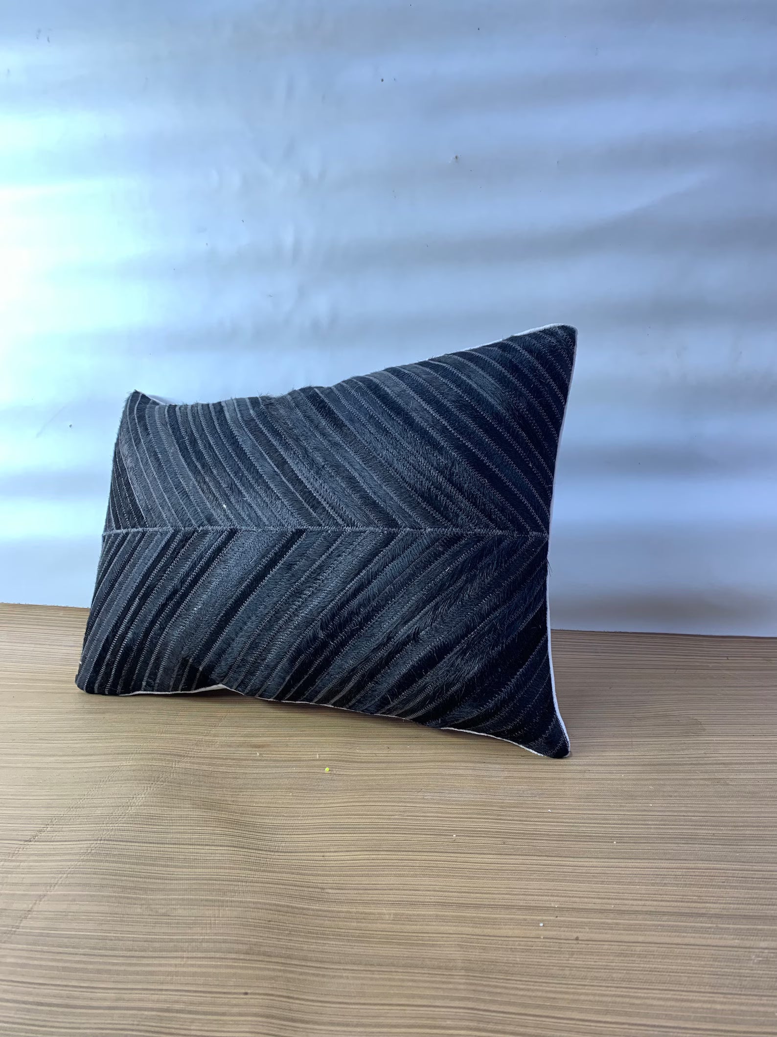 Handmade Black Cowhide Lumbar Pillow Cover: Hair-on-Hide, 12x20/14x24