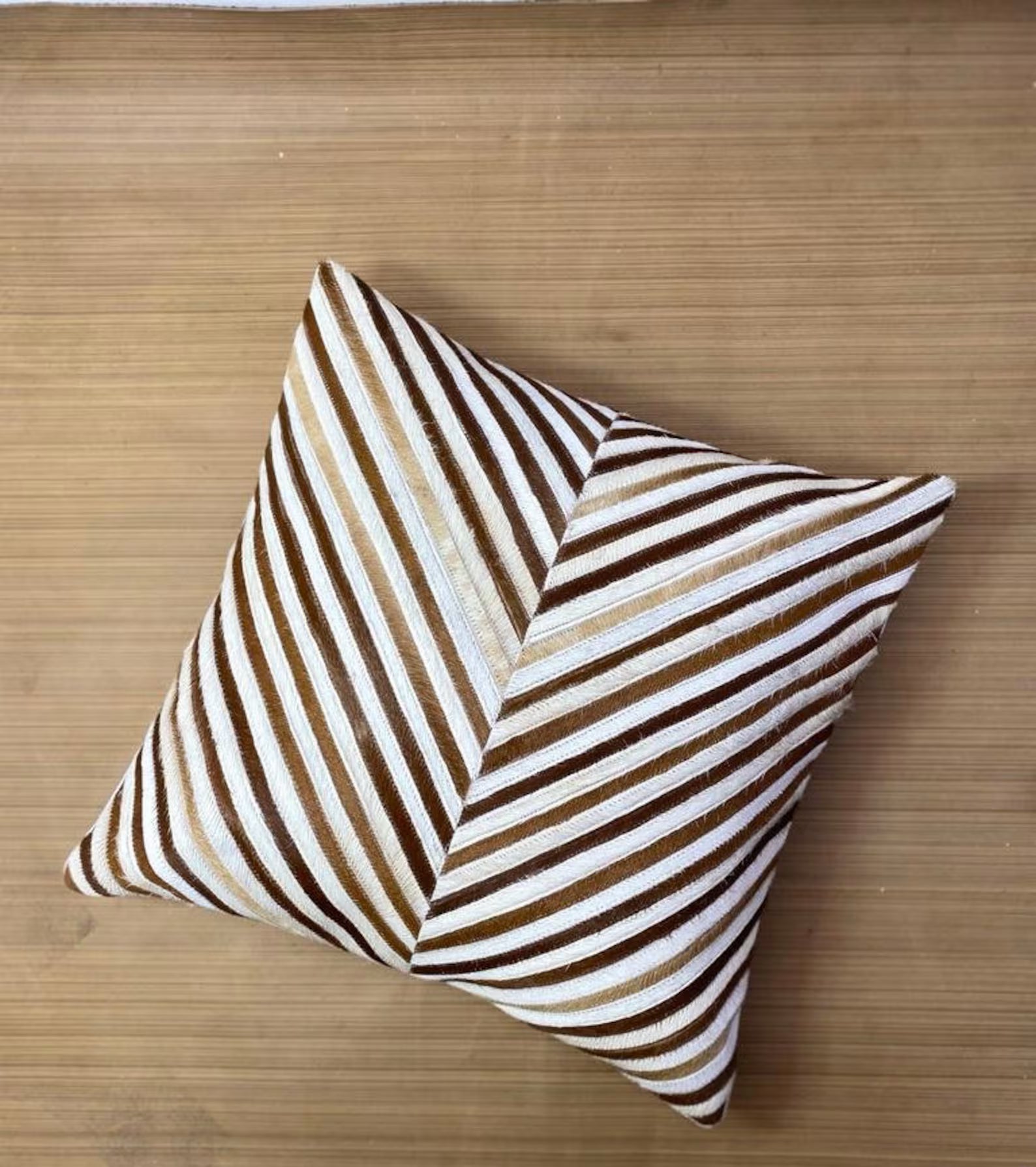 Handmade Cowhide Pillow Cover: Brown & White Hair-On Cushion