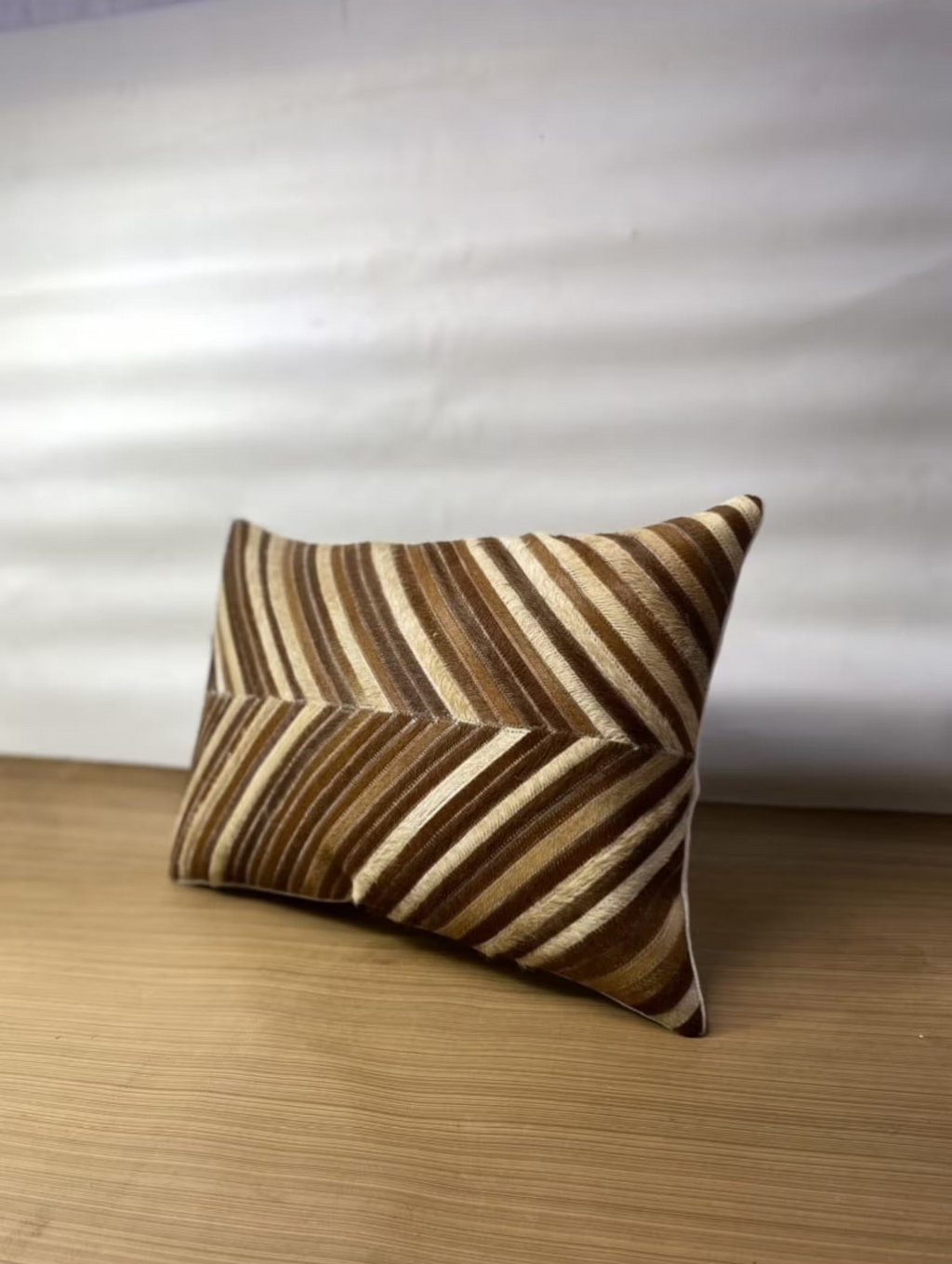 Cowhide Lumbar Pillow Cover: Beige Brown Hair-on-Hide Leather (12x20)