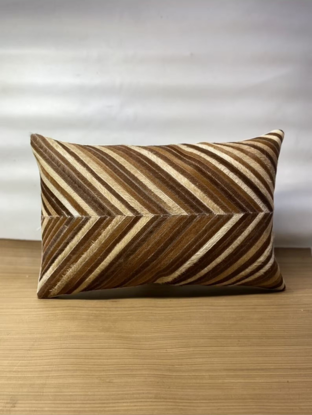 Cowhide Lumbar Pillow Cover: Beige Brown Hair-on-Hide Leather (12x20)