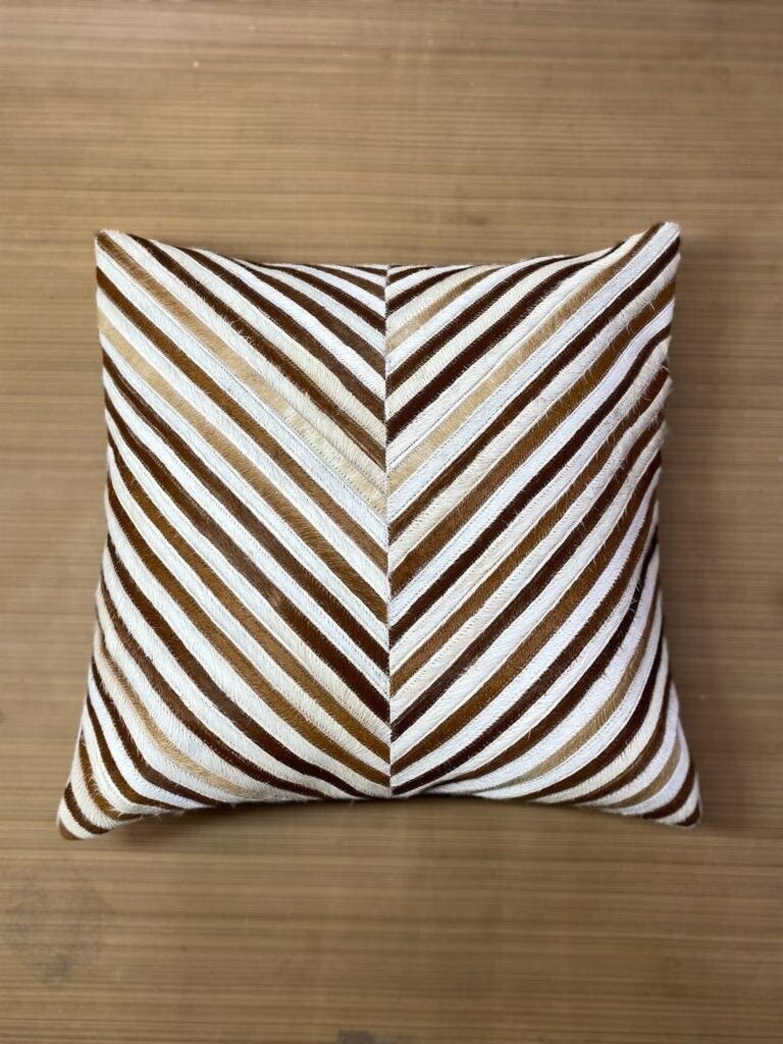 Handmade Cowhide Pillow Cover: Brown & White Hair-On Cushion