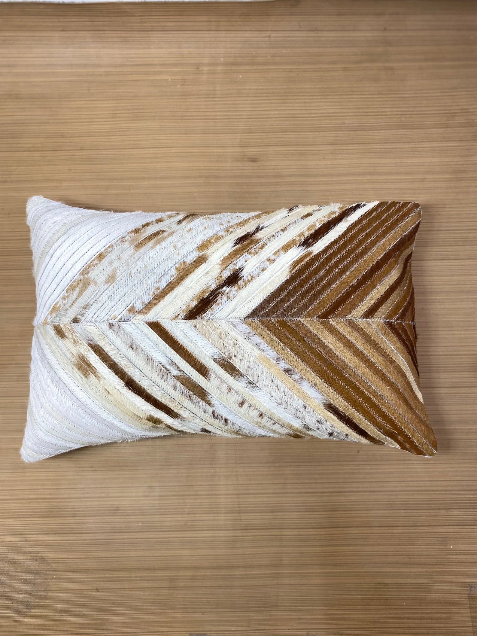 Handmade Cowhide Lumbar Pillow Cover: Hair-on-Hide Leather, Patchwork Design