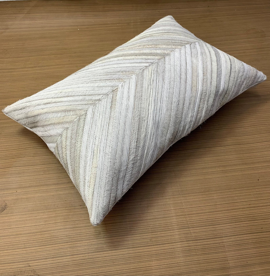 Cowhide Lumbar Pillow Cover: Ivory White Leather, Hair On Hide (12x20/14x24)