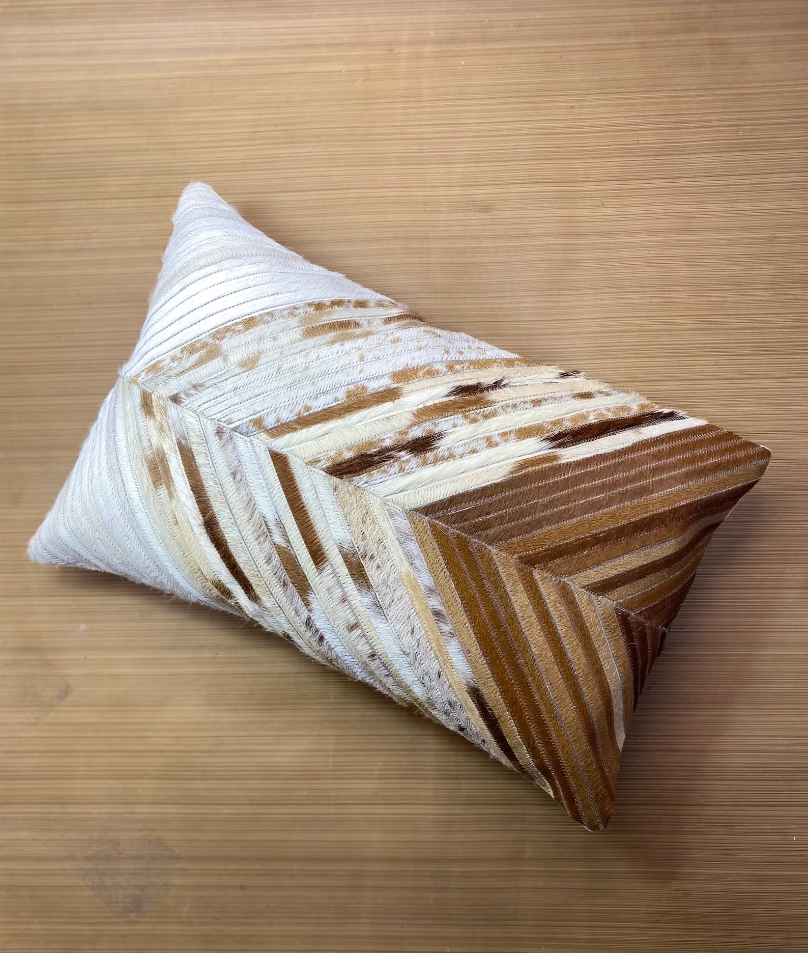 Handmade Cowhide Lumbar Pillow Cover: Hair-on-Hide Leather, Patchwork Design