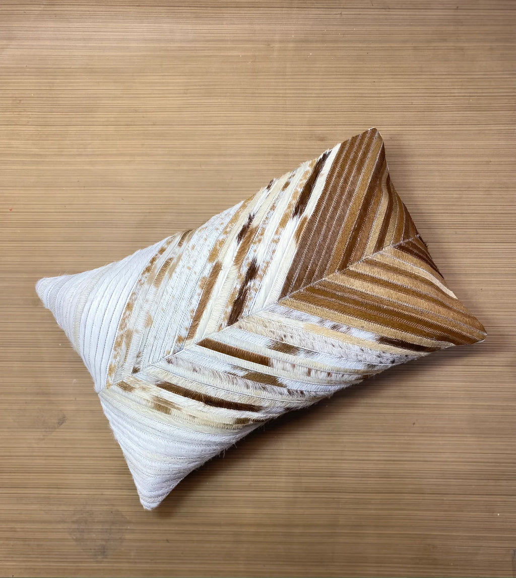 Handmade Cowhide Lumbar Pillow Cover: Hair-on-Hide Leather, Patchwork Design