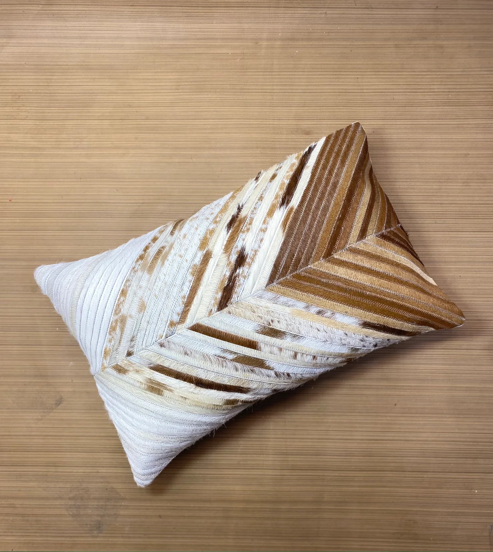 Handmade Cowhide Lumbar Pillow Cover: Hair-on-Hide Leather, Patchwork Design