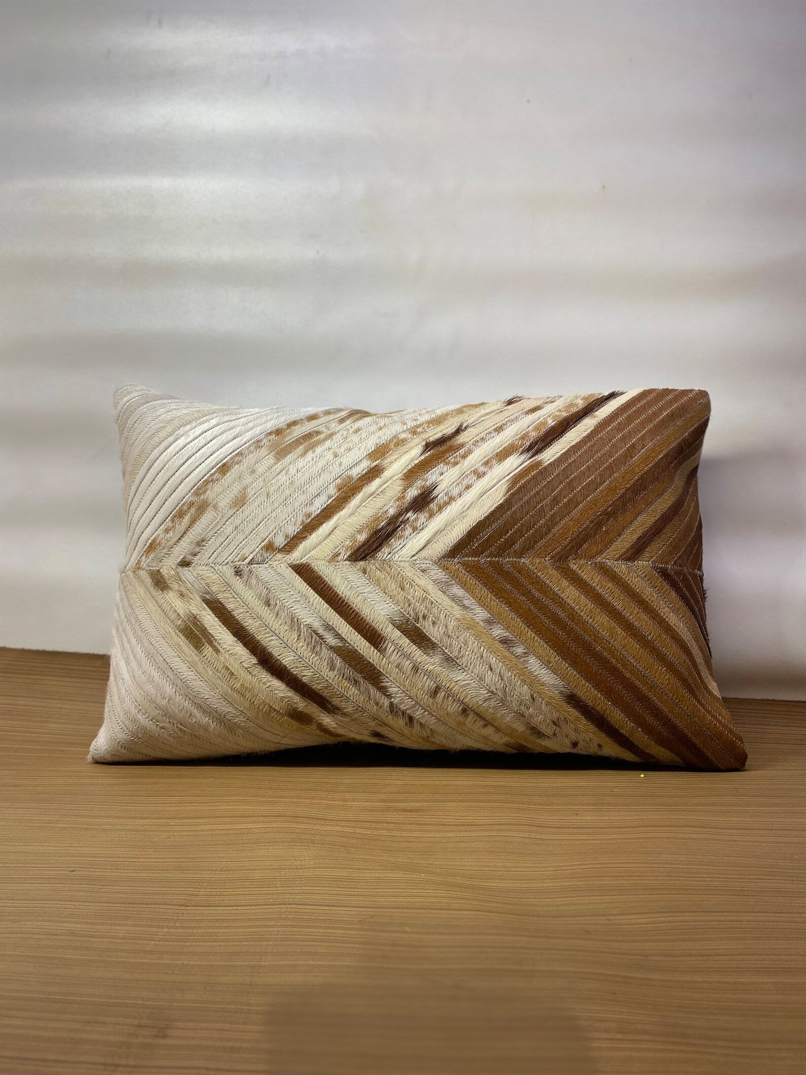 Handmade Cowhide Lumbar Pillow Cover: Hair-on-Hide Leather, Patchwork Design