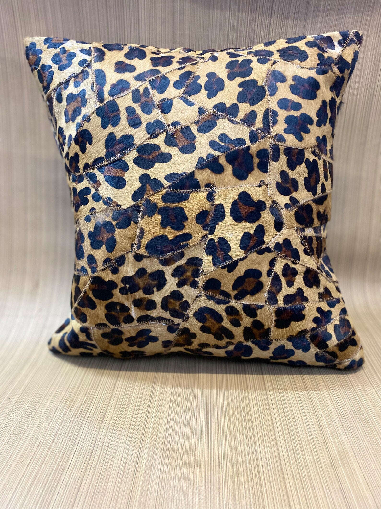 Leopard Print Cowhide Pillow Cover: Handmade Patchwork Cushion