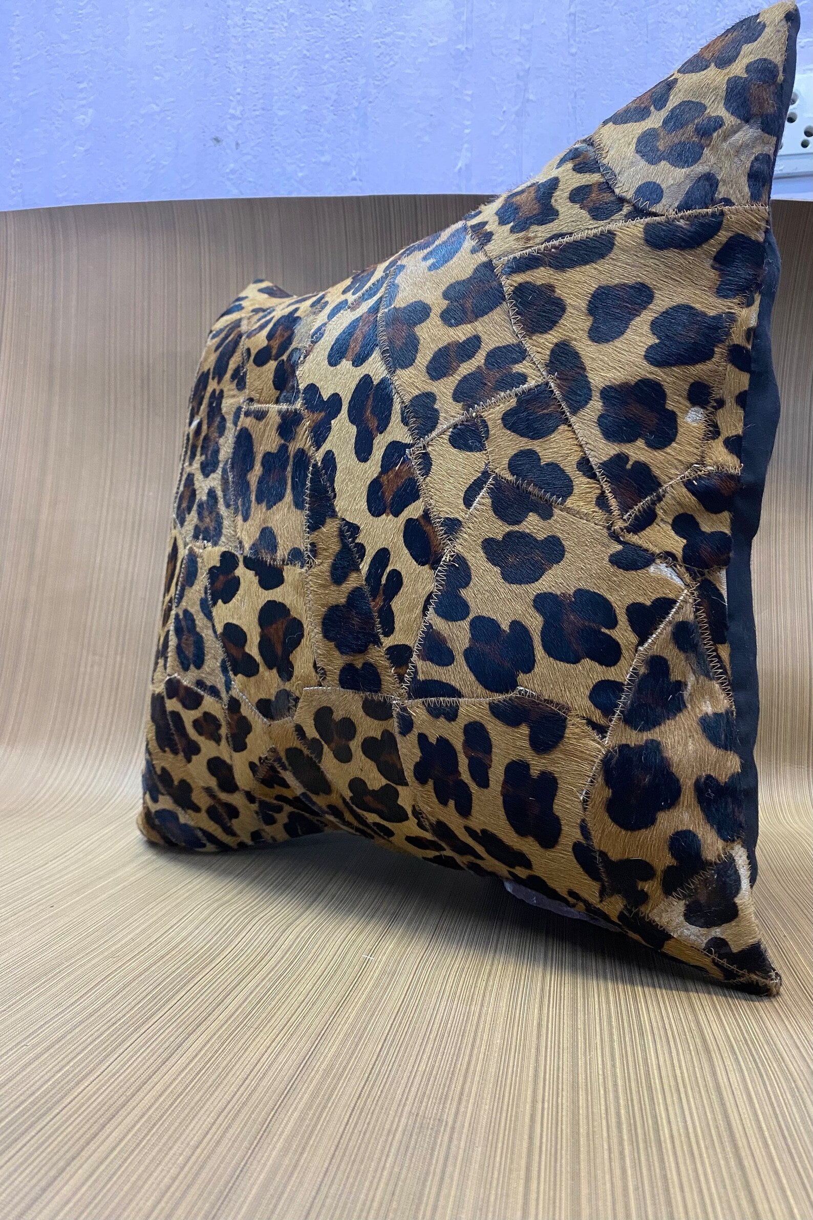 Leopard Print Cowhide Pillow Cover: Handmade Patchwork Cushion