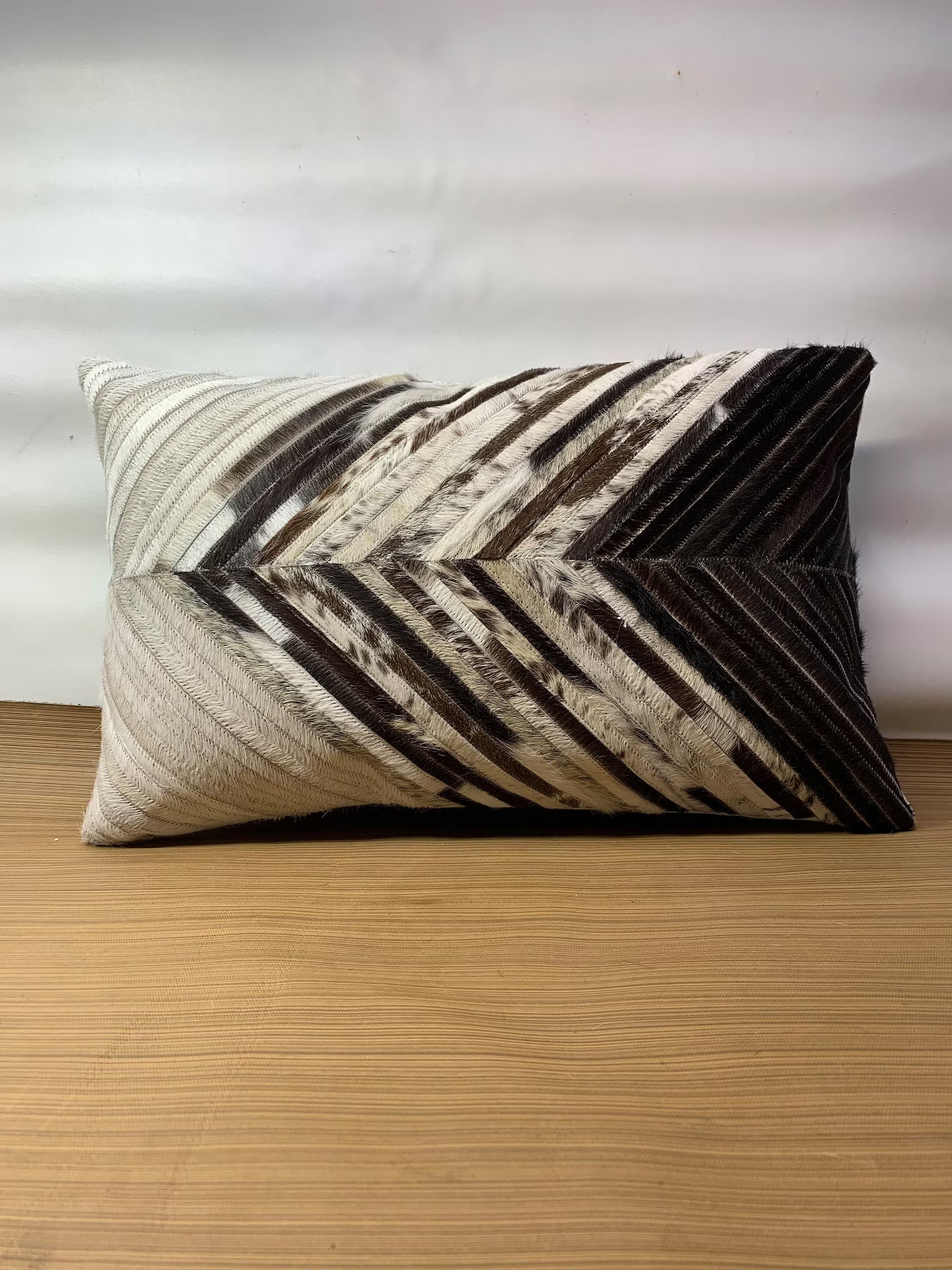 Cowhide Lumbar Pillow Cover: Hair on Hide Leather, Black & White (12x20/14x24)