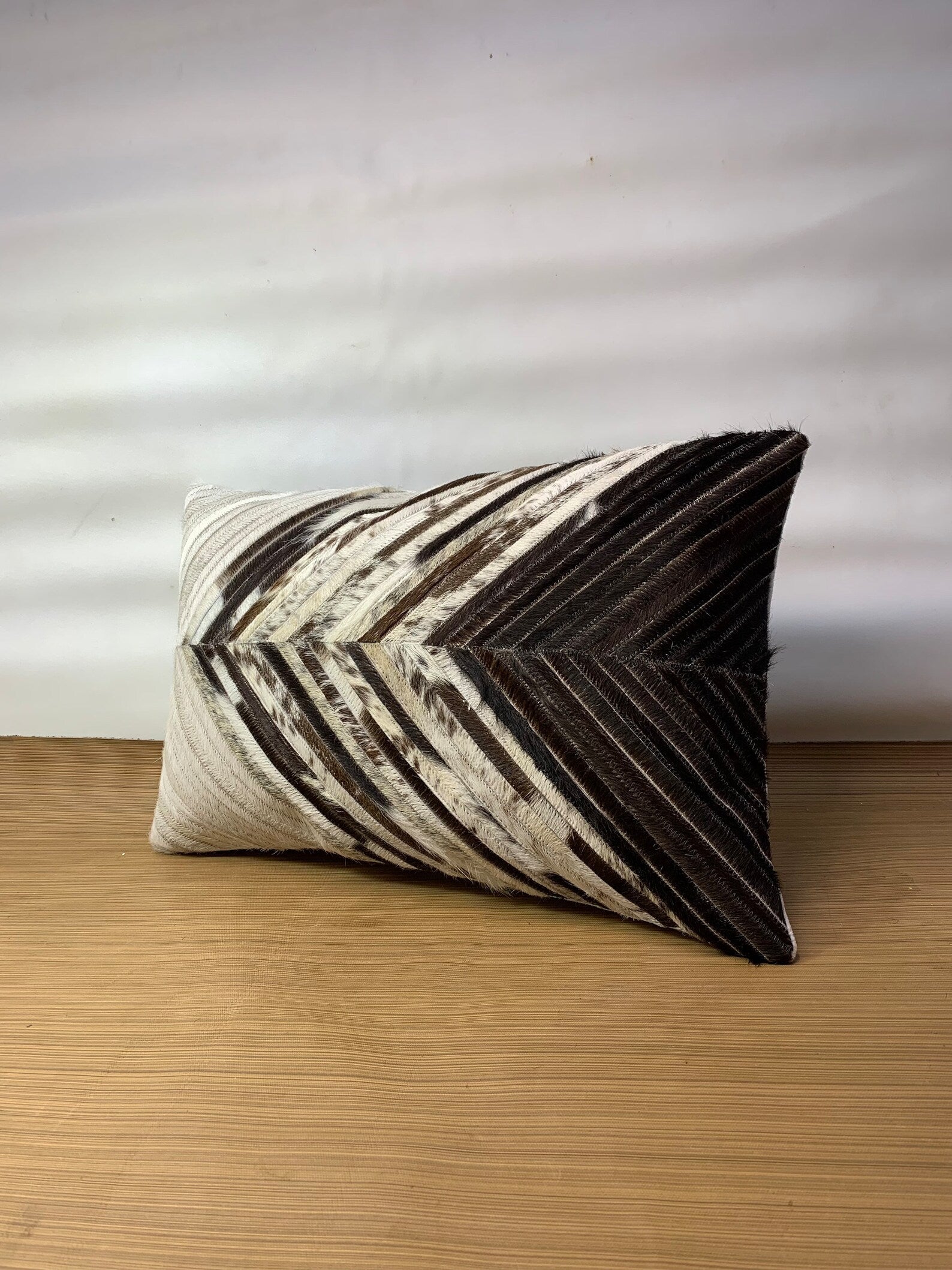 Cowhide Lumbar Pillow Cover: Hair on Hide Leather, Black & White (12x20/14x24)