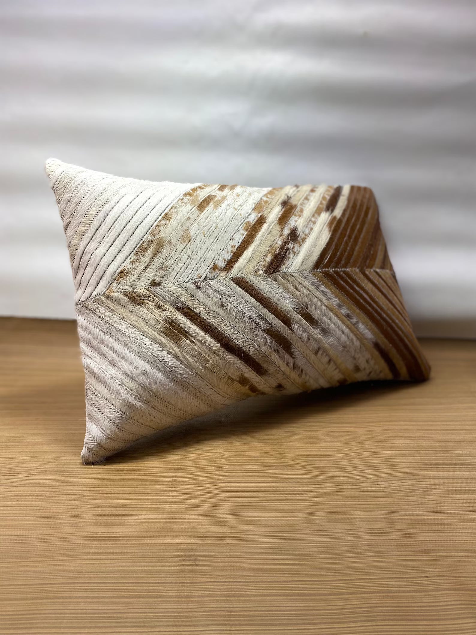 Handmade Cowhide Lumbar Pillow Cover: Hair-on-Hide Leather, Patchwork Design