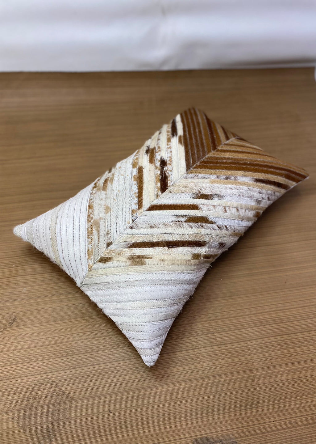 Handmade Cowhide Lumbar Pillow Cover: Hair-on-Hide Leather, Patchwork Design