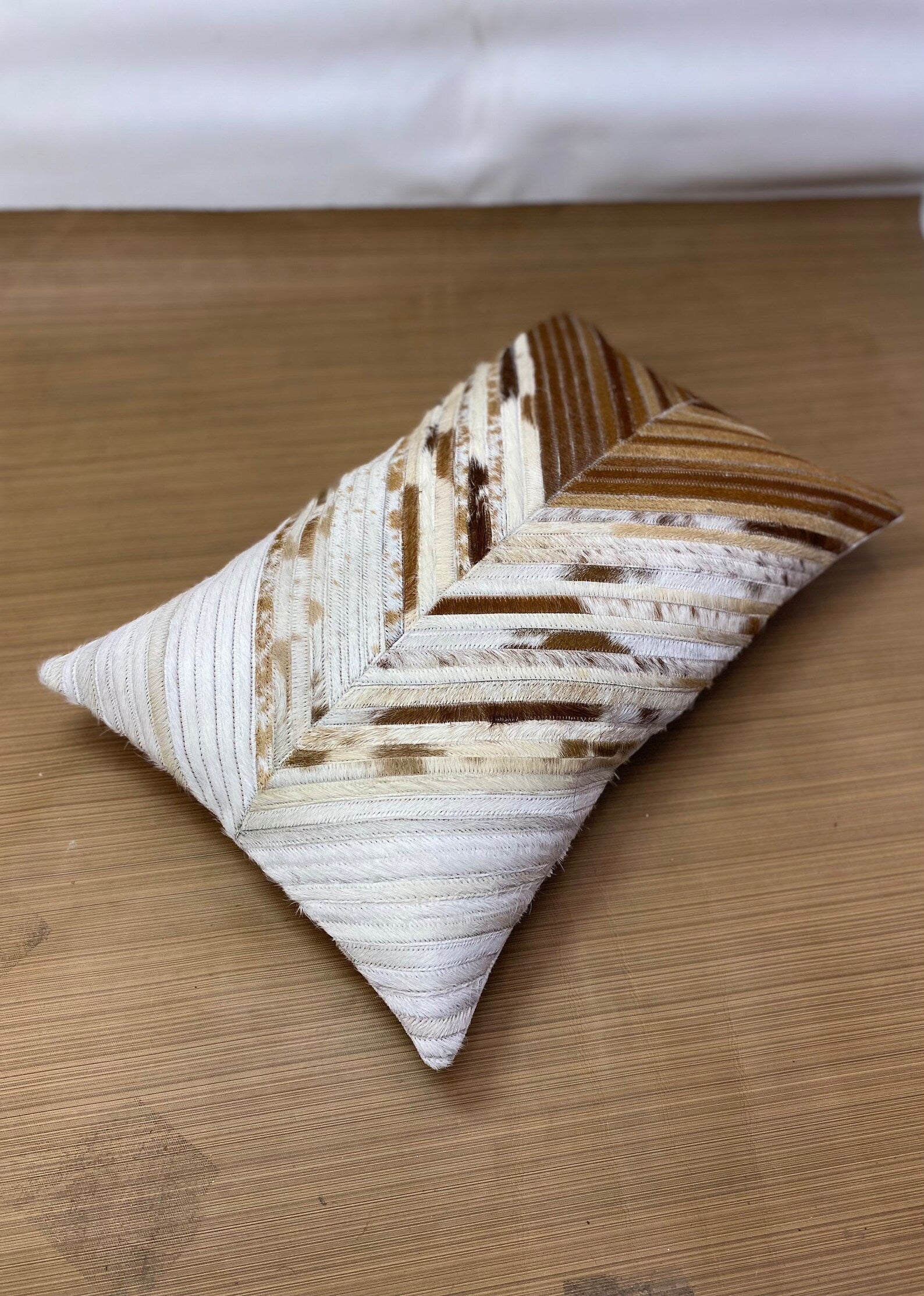 Handmade Cowhide Lumbar Pillow Cover: Hair-on-Hide Leather, Patchwork Design