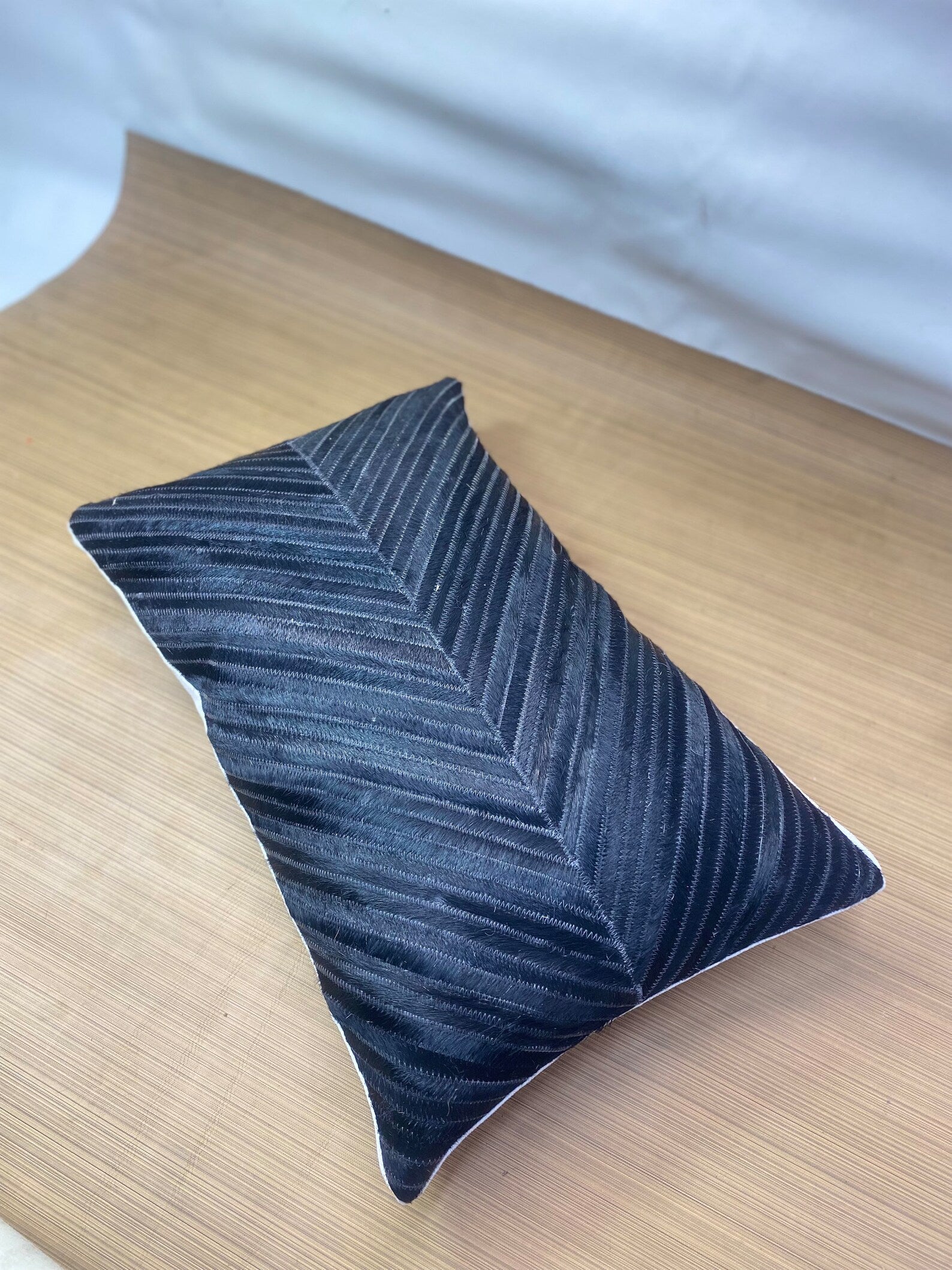 Handmade Black Cowhide Lumbar Pillow Cover: Hair-on-Hide, 12x20/14x24