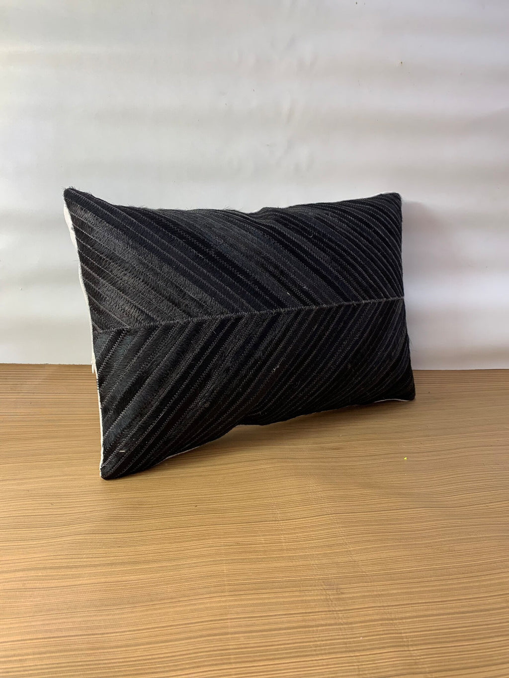 Handmade Black Cowhide Lumbar Pillow Cover: Hair-on-Hide, 12x20/14x24