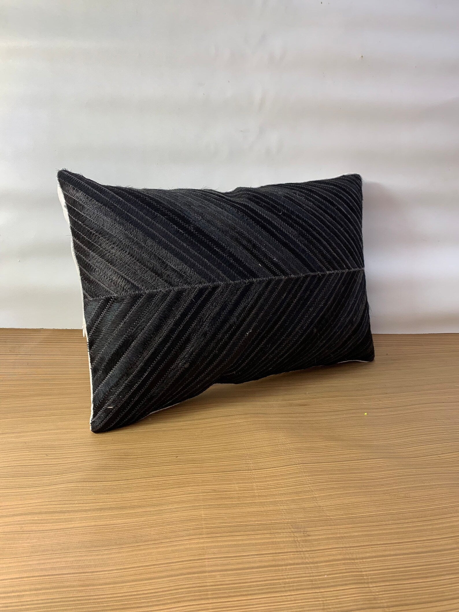 Handmade Black Cowhide Lumbar Pillow Cover: Hair-on-Hide, 12x20/14x24
