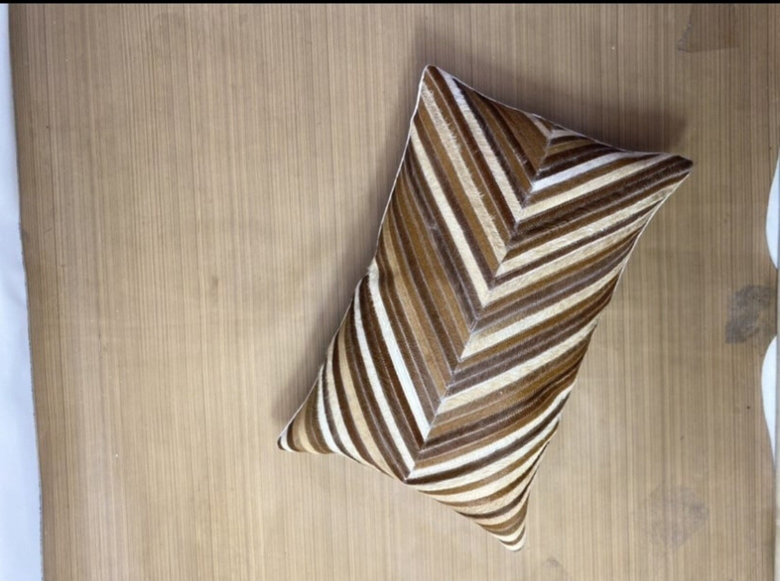 Cowhide Lumbar Pillow Cover: Beige Brown Hair-on-Hide Leather (12x20)