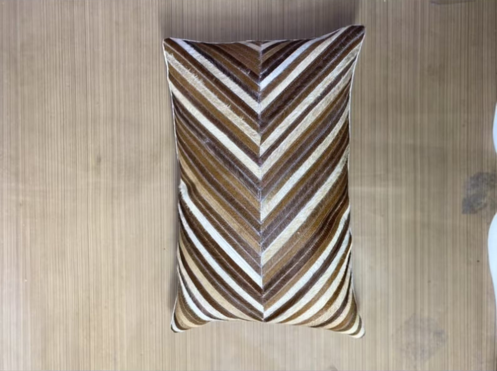 Cowhide Lumbar Pillow Cover: Beige Brown Hair-on-Hide Leather (12x20)