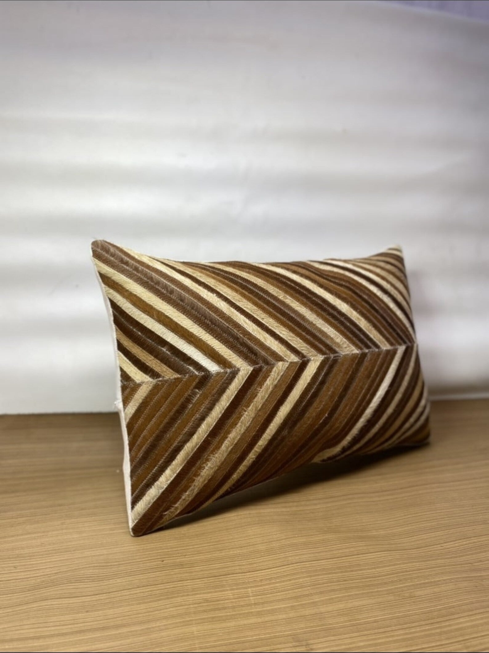 Cowhide Lumbar Pillow Cover: Beige Brown Hair-on-Hide Leather (12x20)