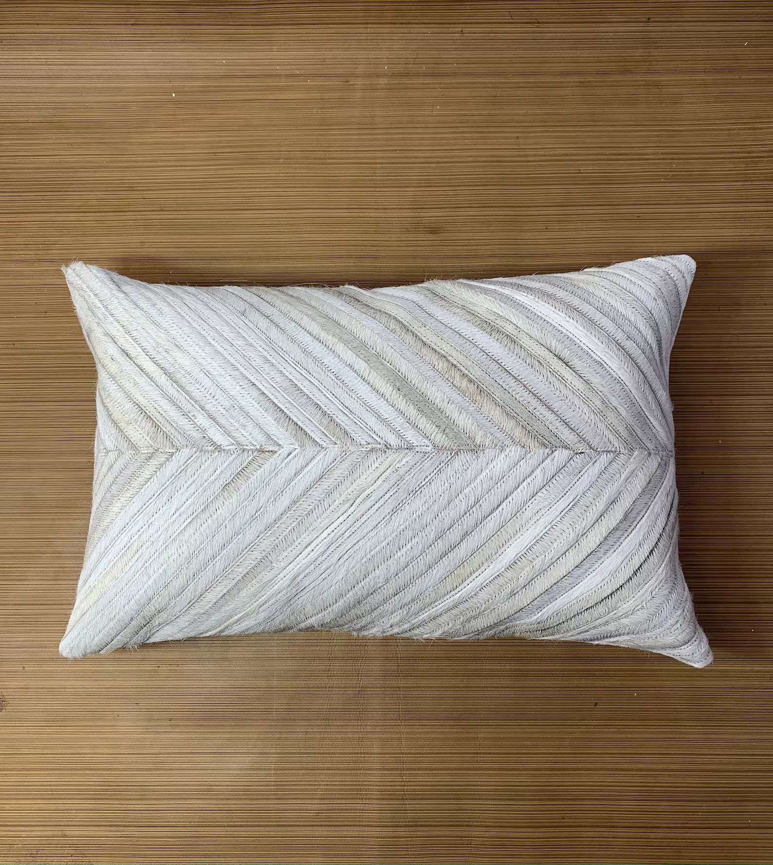 Cowhide Lumbar Pillow Cover: Ivory White Leather, Hair On Hide (12x20/14x24)