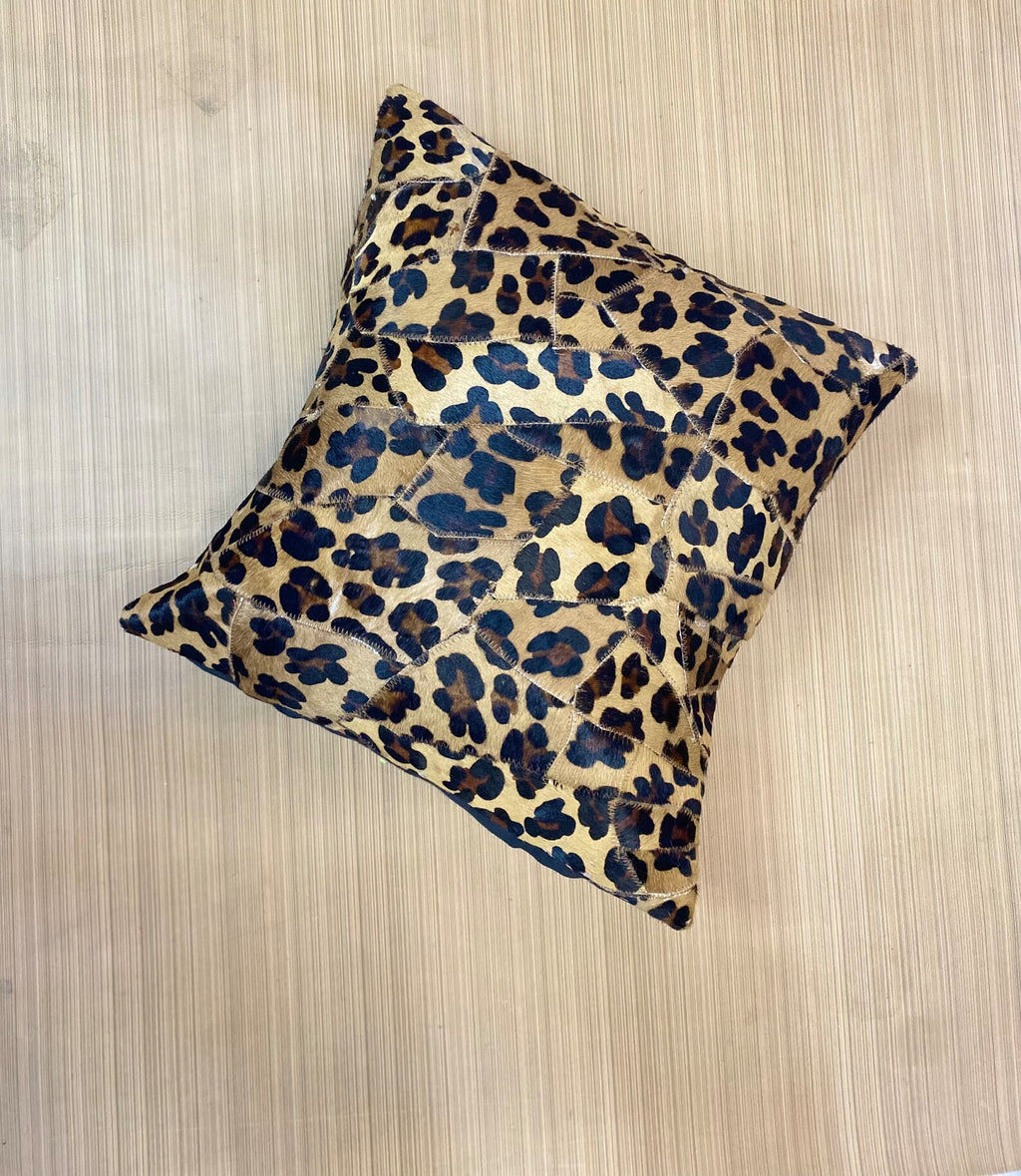 Leopard Print Cowhide Pillow Cover: Handmade Patchwork Cushion