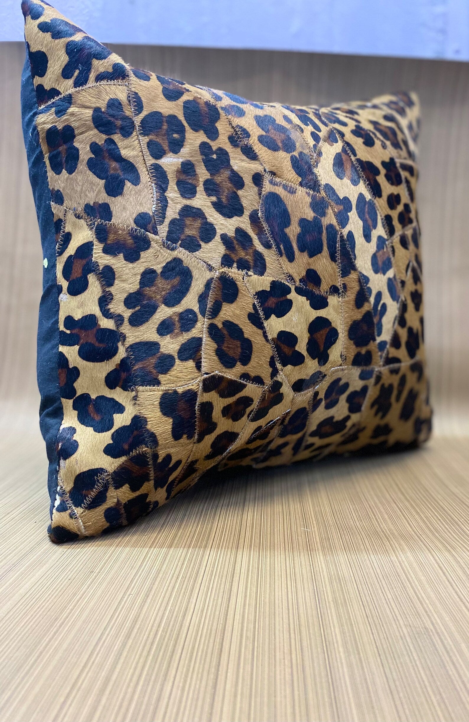 Leopard Print Cowhide Pillow Cover: Handmade Patchwork Cushion