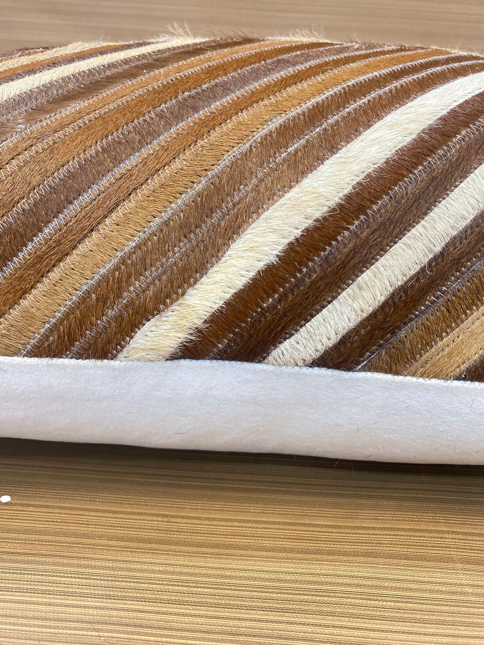 Cowhide Lumbar Pillow Cover: Beige Brown Hair-on-Hide Leather (12x20)