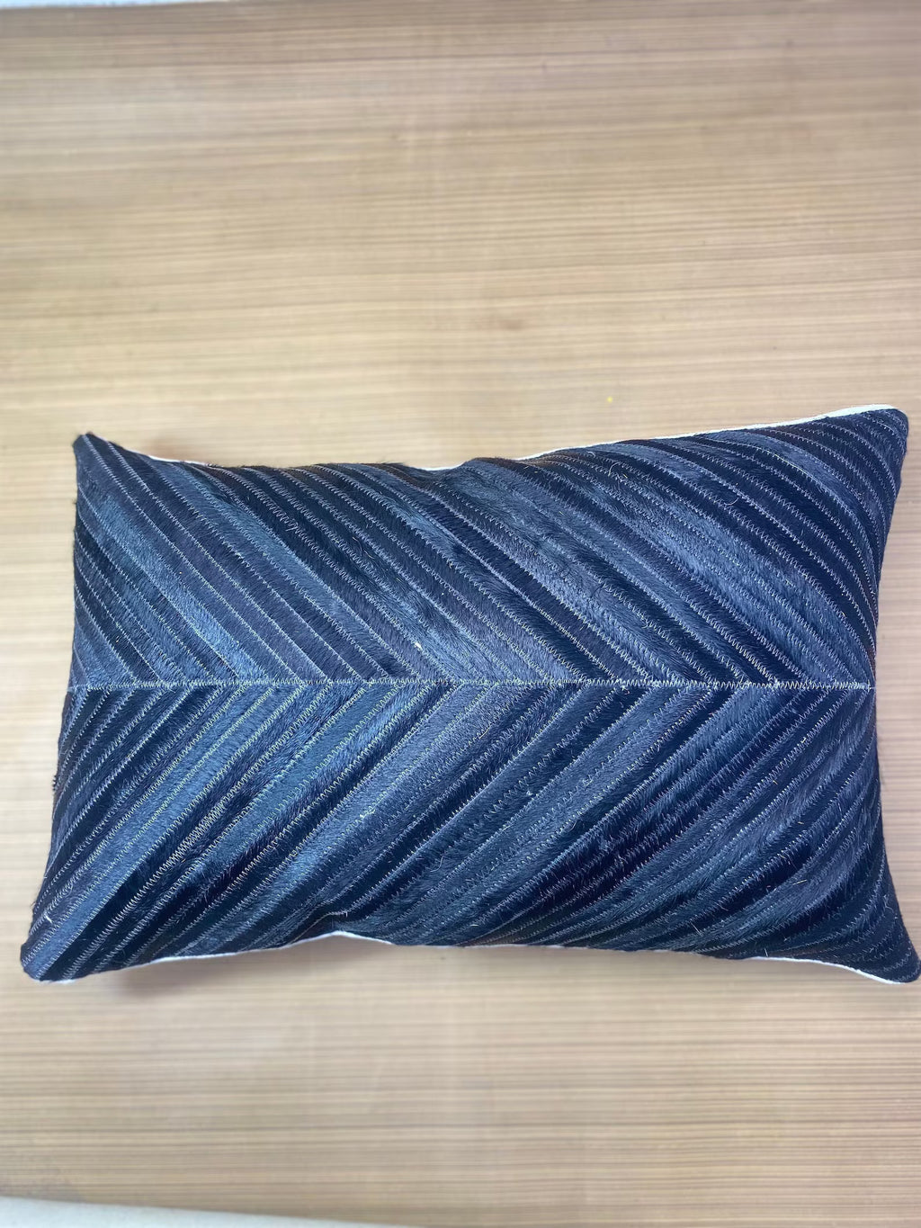 Handmade Black Cowhide Lumbar Pillow Cover: Hair-on-Hide, 12x20/14x24