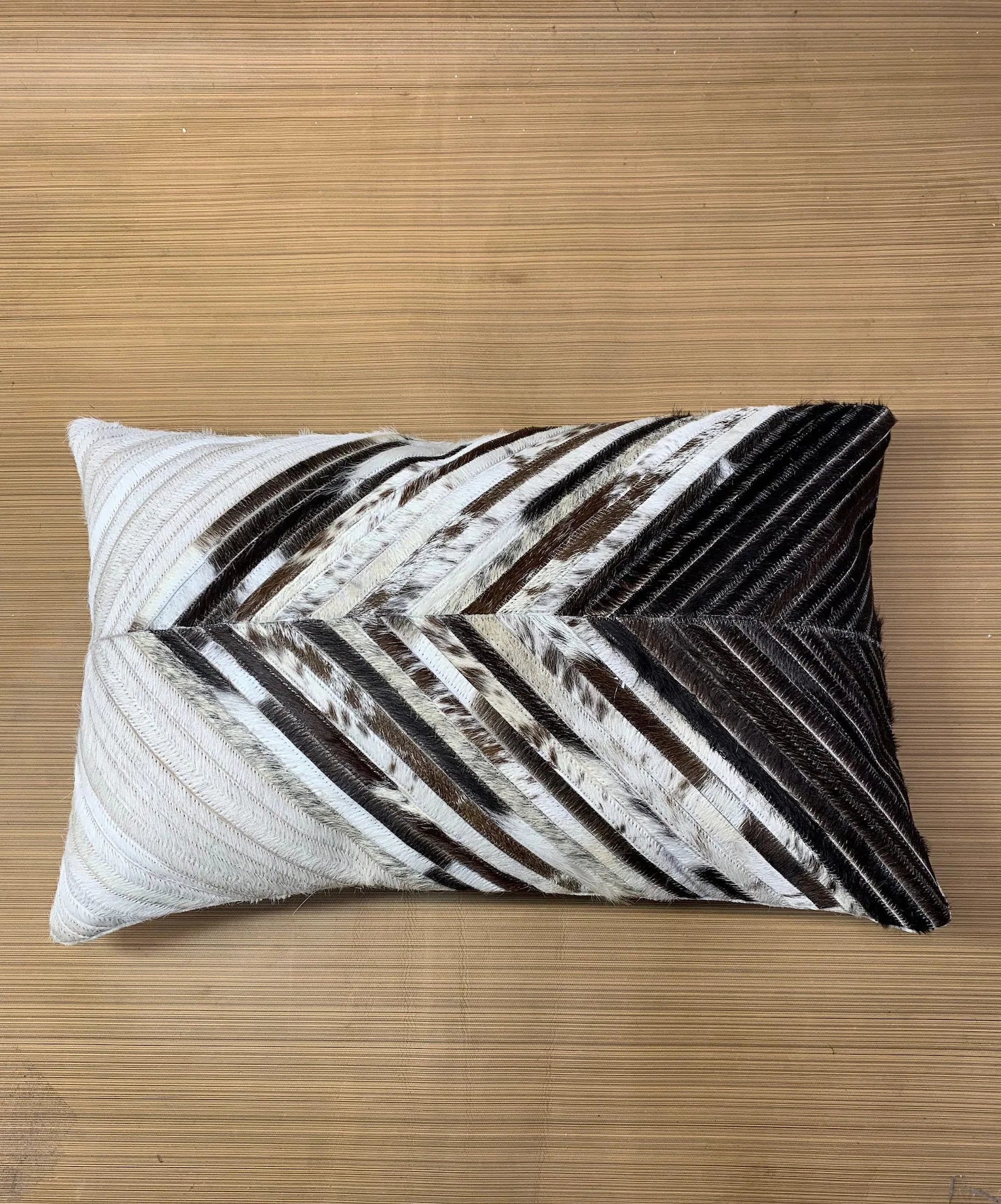 Cowhide Lumbar Pillow Cover: Hair on Hide Leather, Black & White (12x20/14x24)