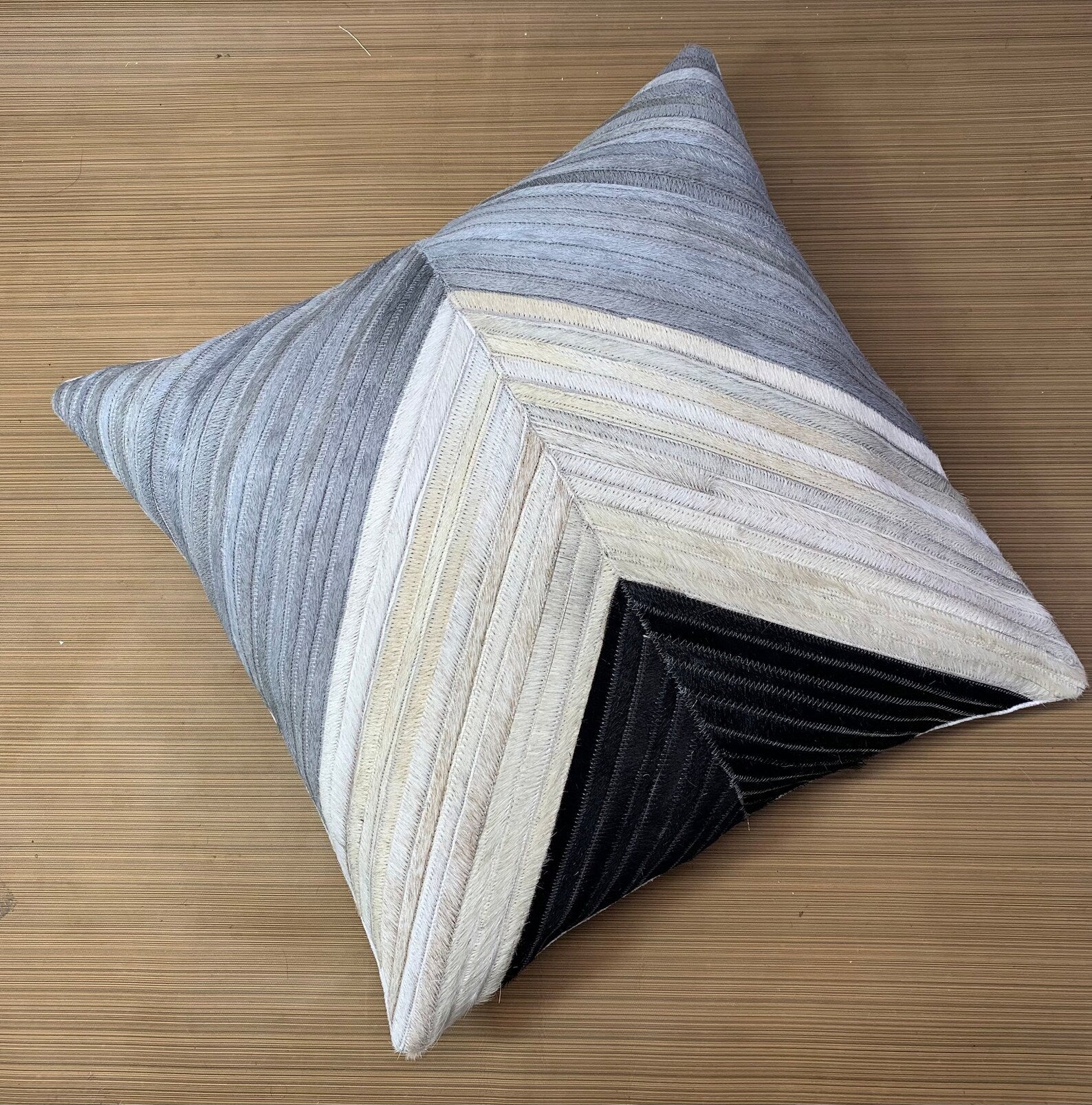 Handmade Cowhide Pillow Cover: Hair On Leather, Patchwork Design