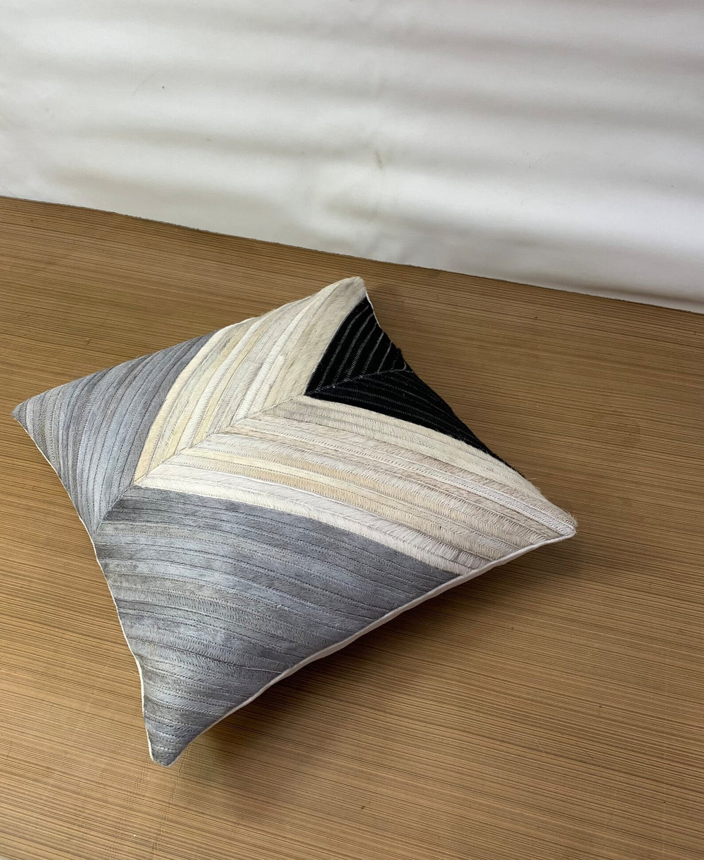 Handmade Cowhide Pillow Cover: Hair On Leather, Patchwork Design
