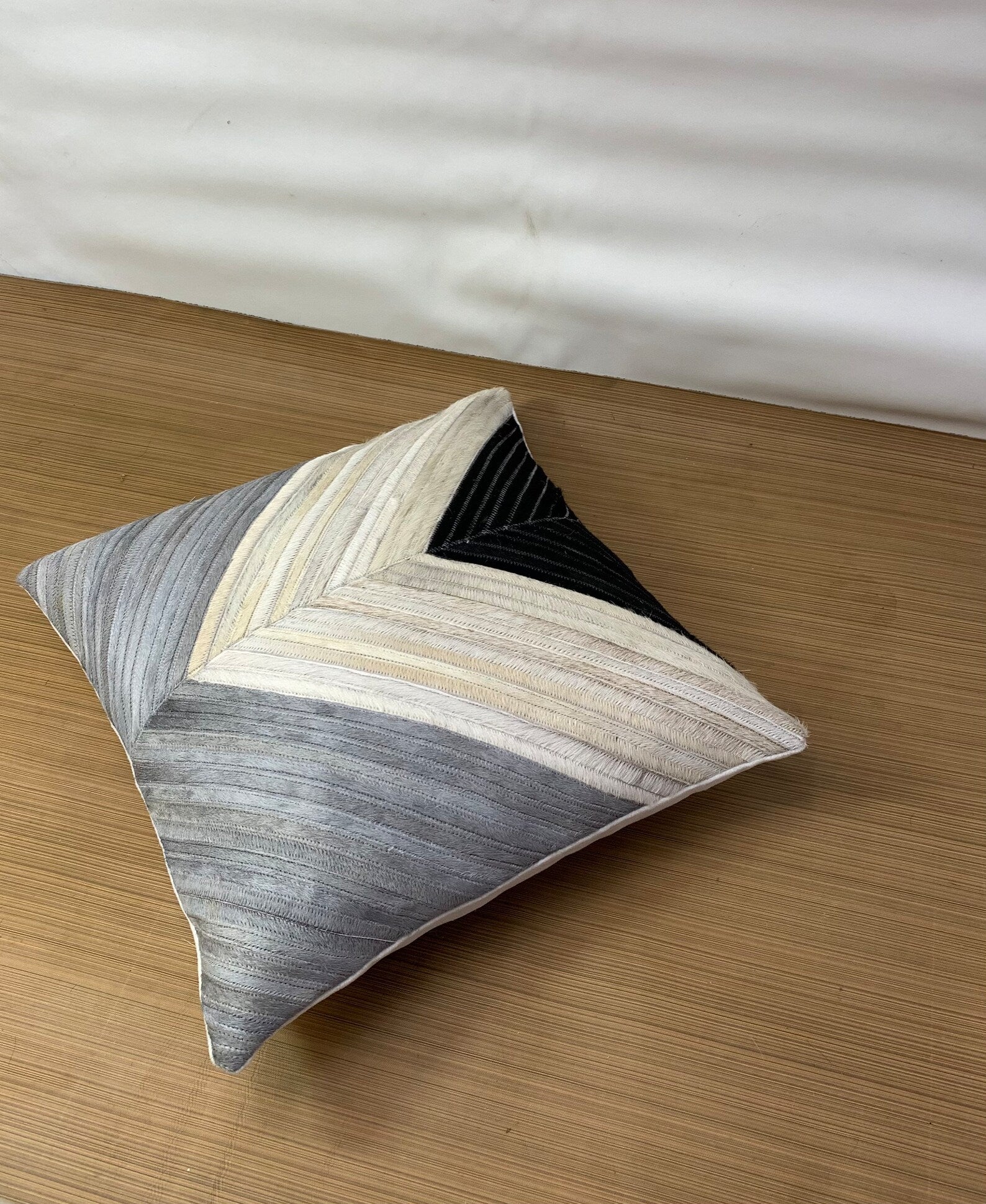 Handmade Cowhide Pillow Cover: Hair On Leather, Patchwork Design