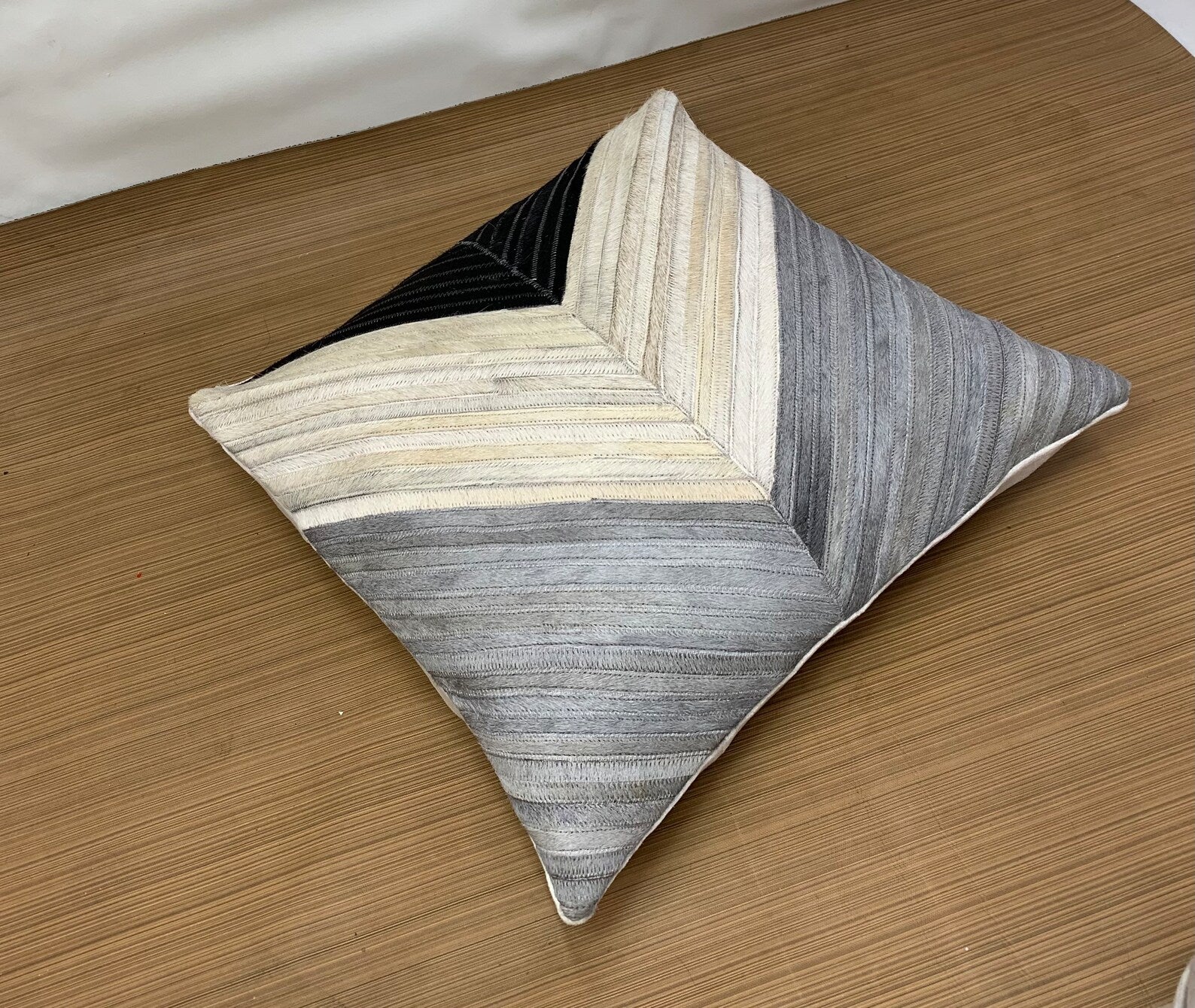 Handmade Cowhide Pillow Cover: Hair On Leather, Patchwork Design