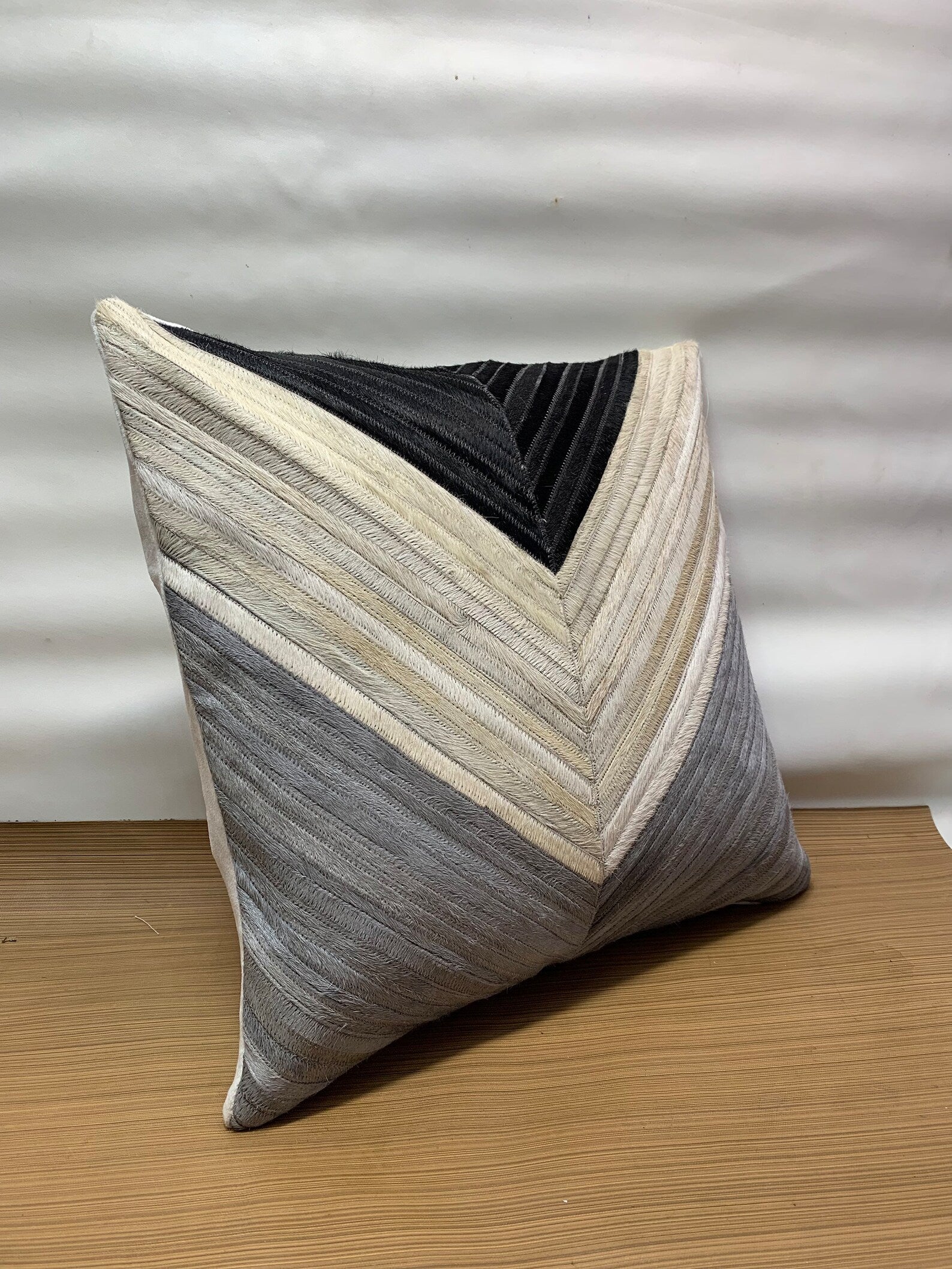 Handmade Cowhide Pillow Cover: Hair On Leather, Patchwork Design