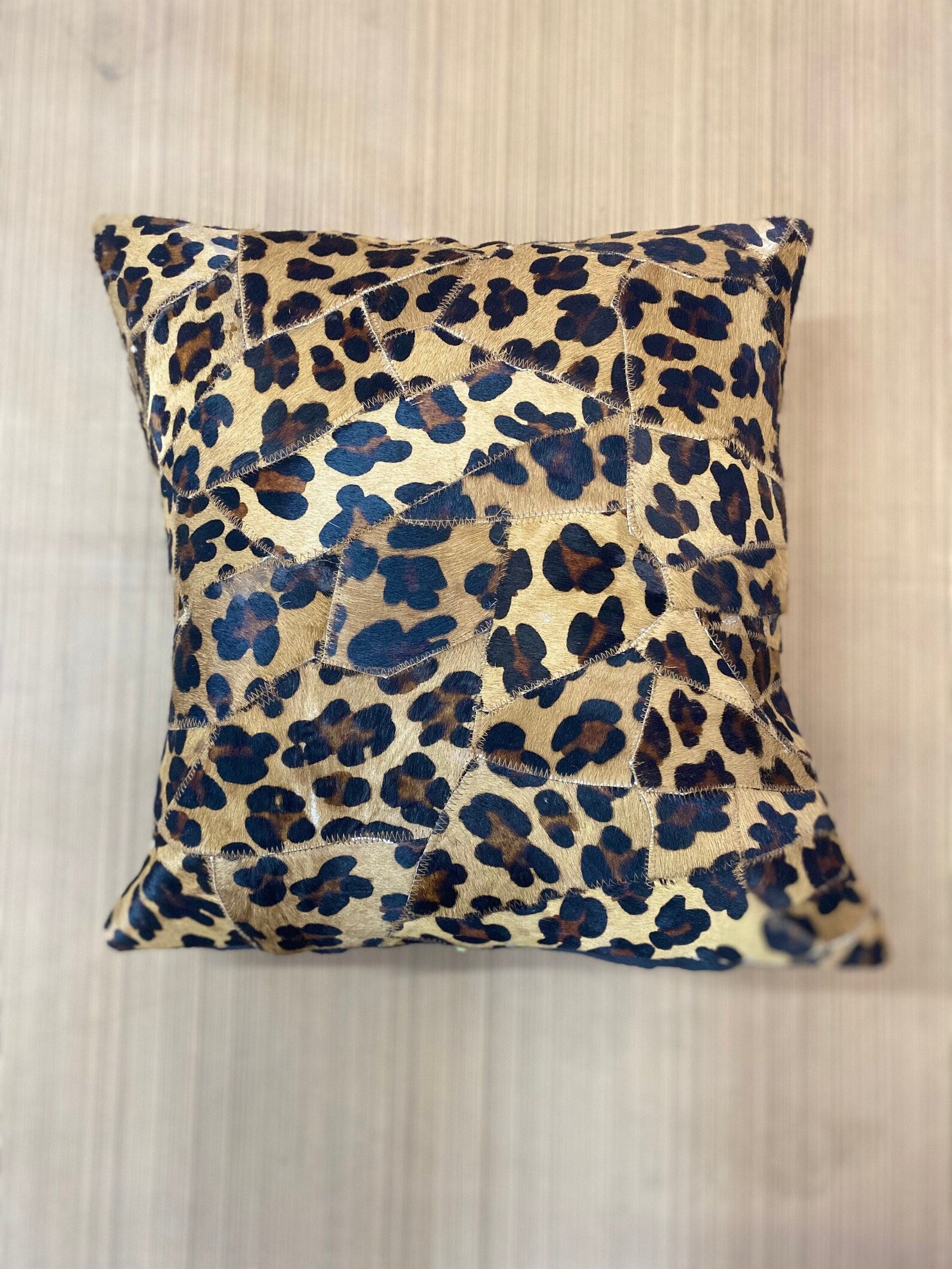 Leopard Print Cowhide Pillow Cover: Handmade Patchwork Cushion