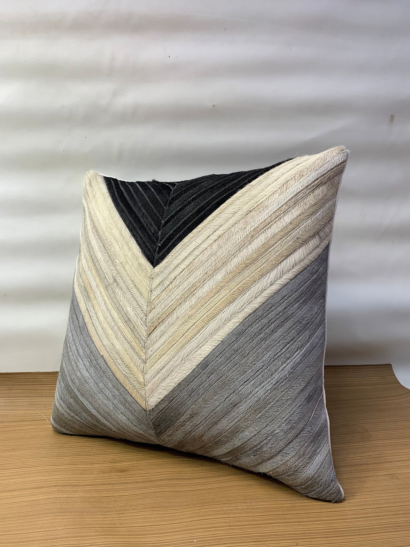 Handmade Cowhide Pillow Cover: Hair On Leather, Patchwork Design