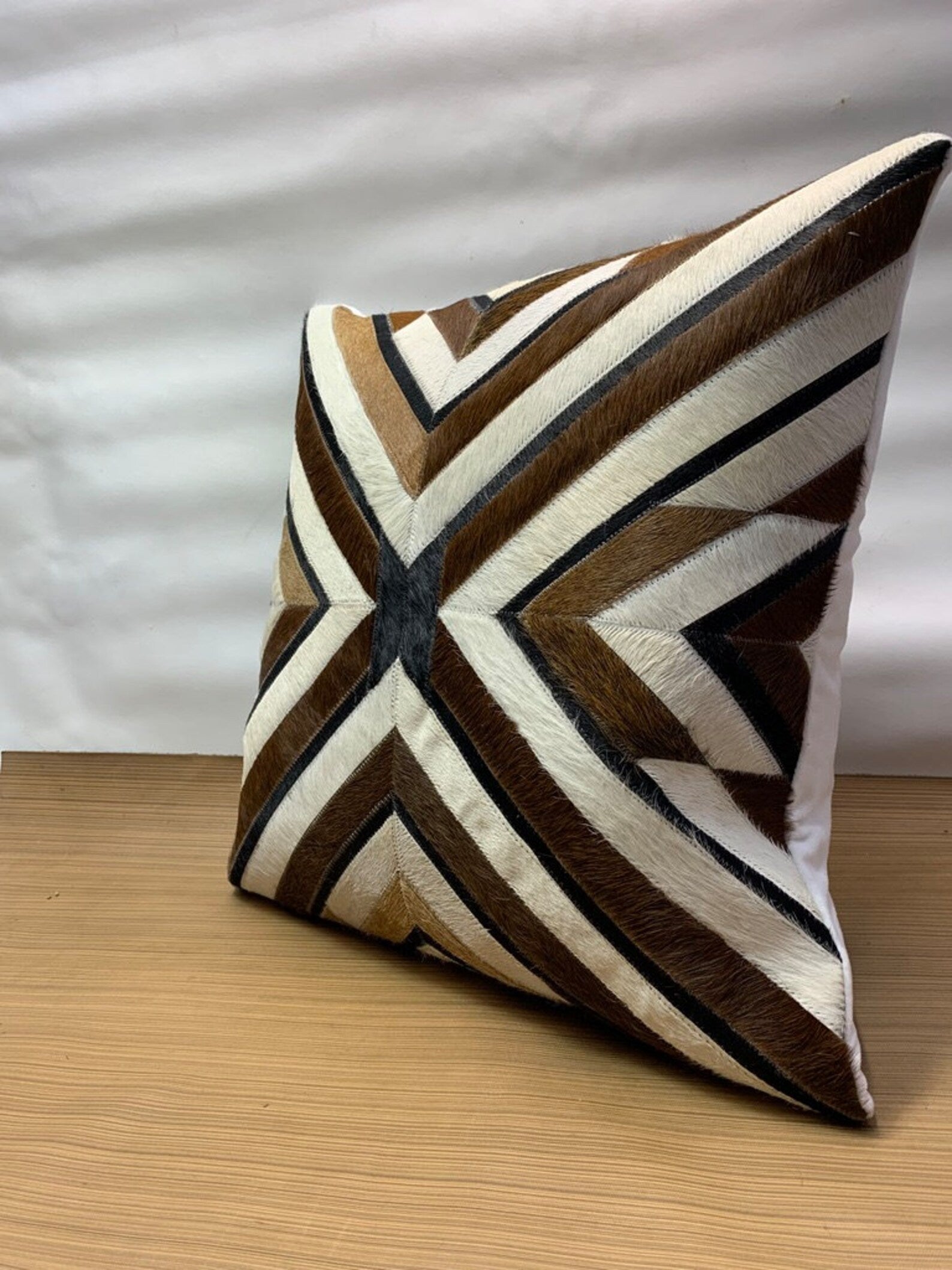 Handmade Cowhide Pillow Cover: Patchwork Hair-On Leather Cushion