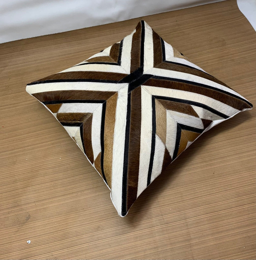 Handmade Cowhide Pillow Cover: Patchwork Hair-On Leather Cushion